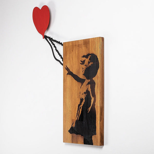 Decoratiune perete 891TNL3148, stejar/negru/rosu, lemn/metal, 83x60 cm