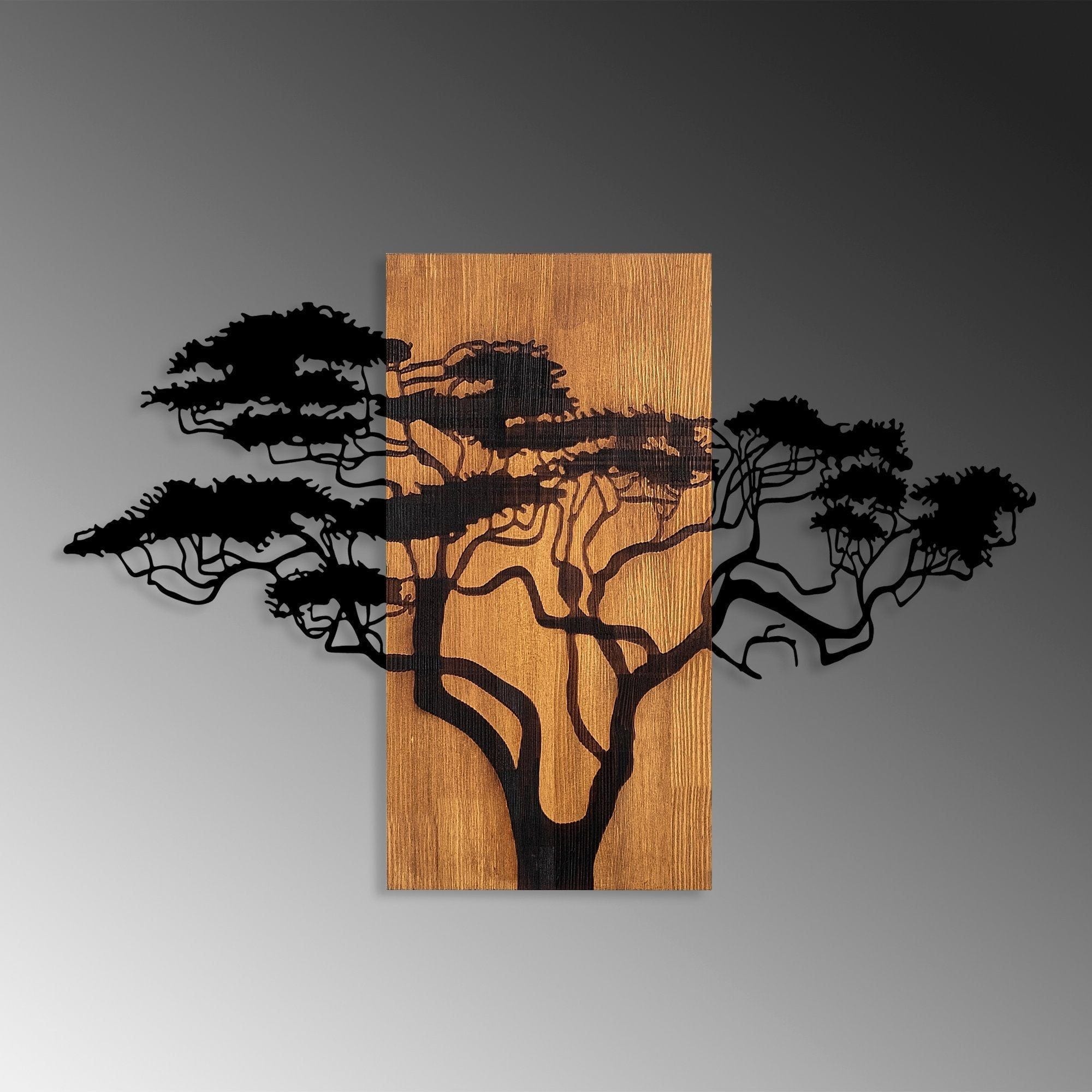 Decoratiune perete 891TNL3152, stejar/negru, lemn/metal, 90x58 cm