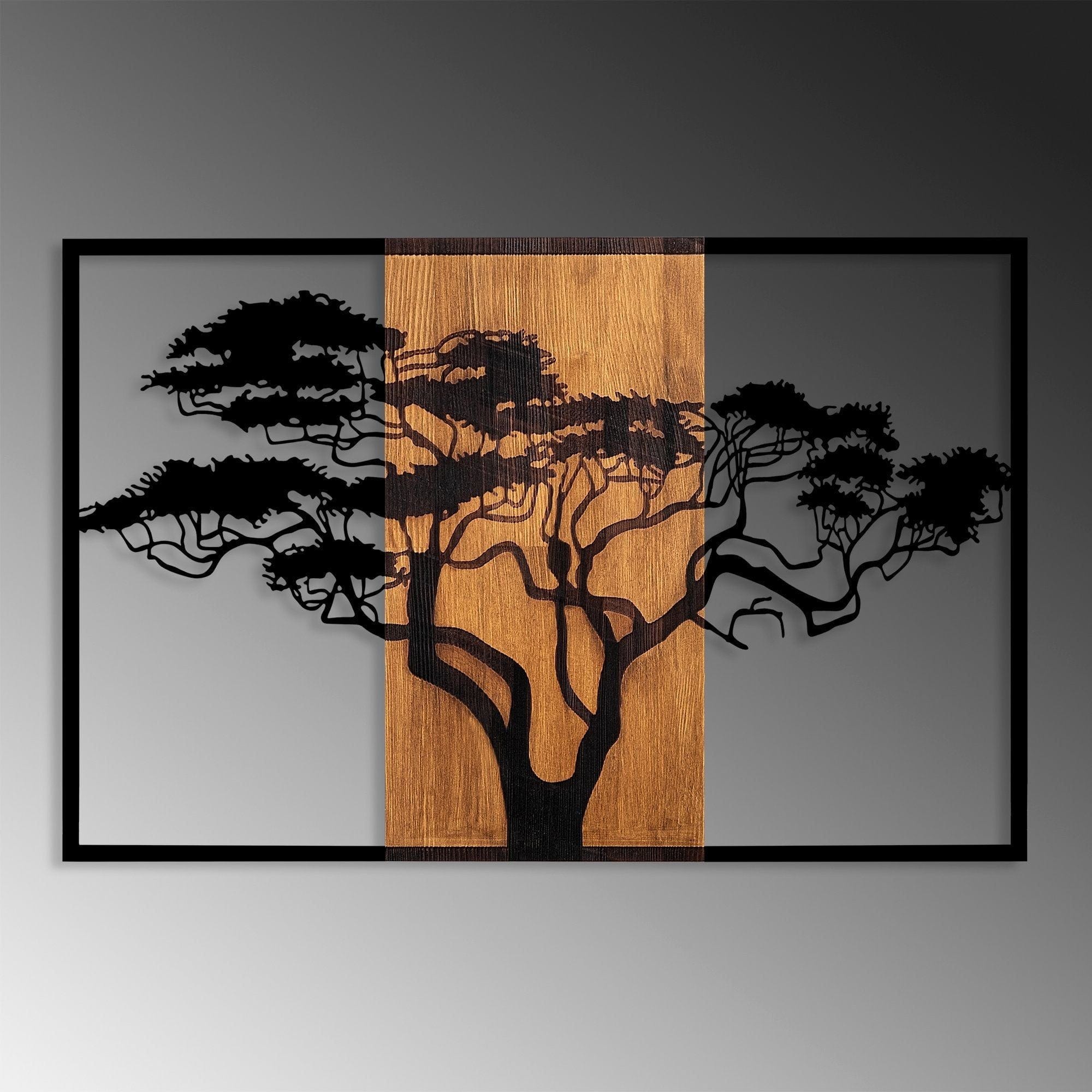 Decoratiune perete 891TNL3153, stejar/negru, lemn/metal, 90x58 cm
