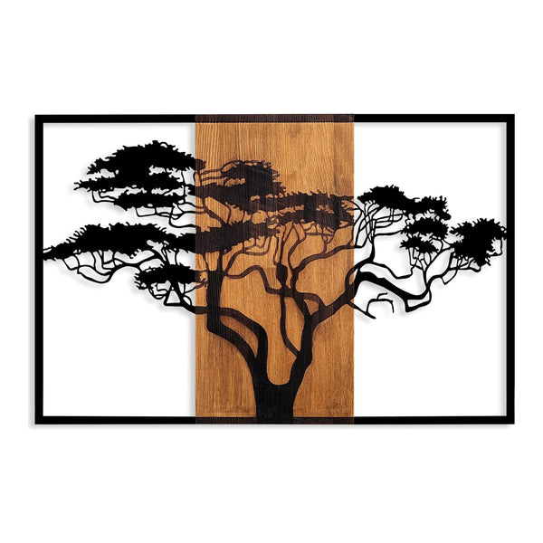 Decoratiune perete 891TNL3153, stejar/negru, lemn/metal, 90x58 cm