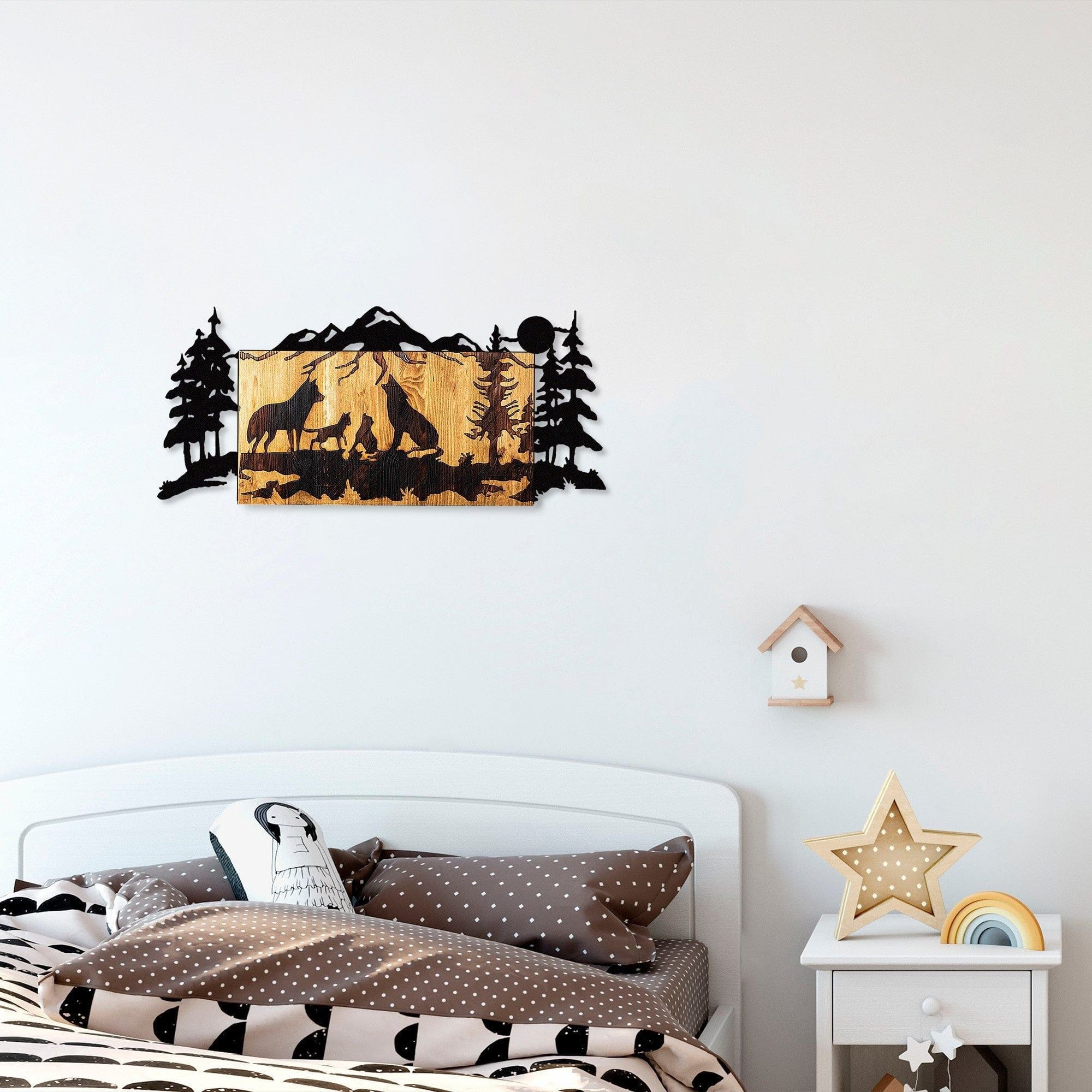Decoratiune perete 899SKL2154, stejar/negru, lemn/metal, 88x3x39 cm