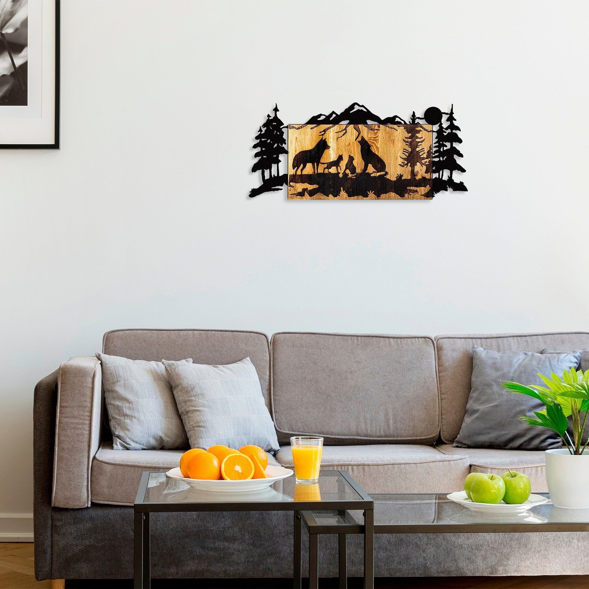 Decoratiune perete 899SKL2154, stejar/negru, lemn/metal, 88x3x39 cm