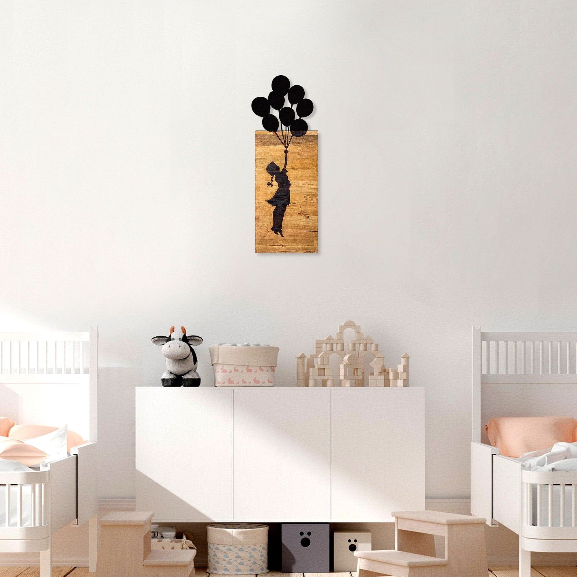 Decoratiune perete 899SKL2156, stejar/negru, lemn/metal, 30x3x86 cm