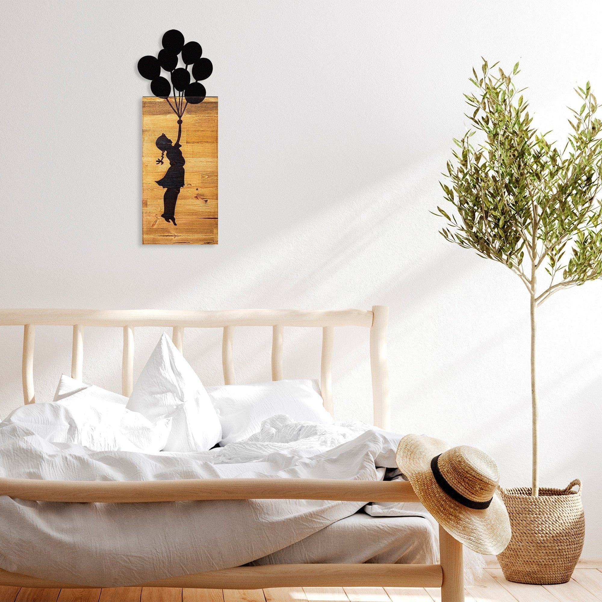Decoratiune perete 899SKL2156, stejar/negru, lemn/metal, 30x3x86 cm