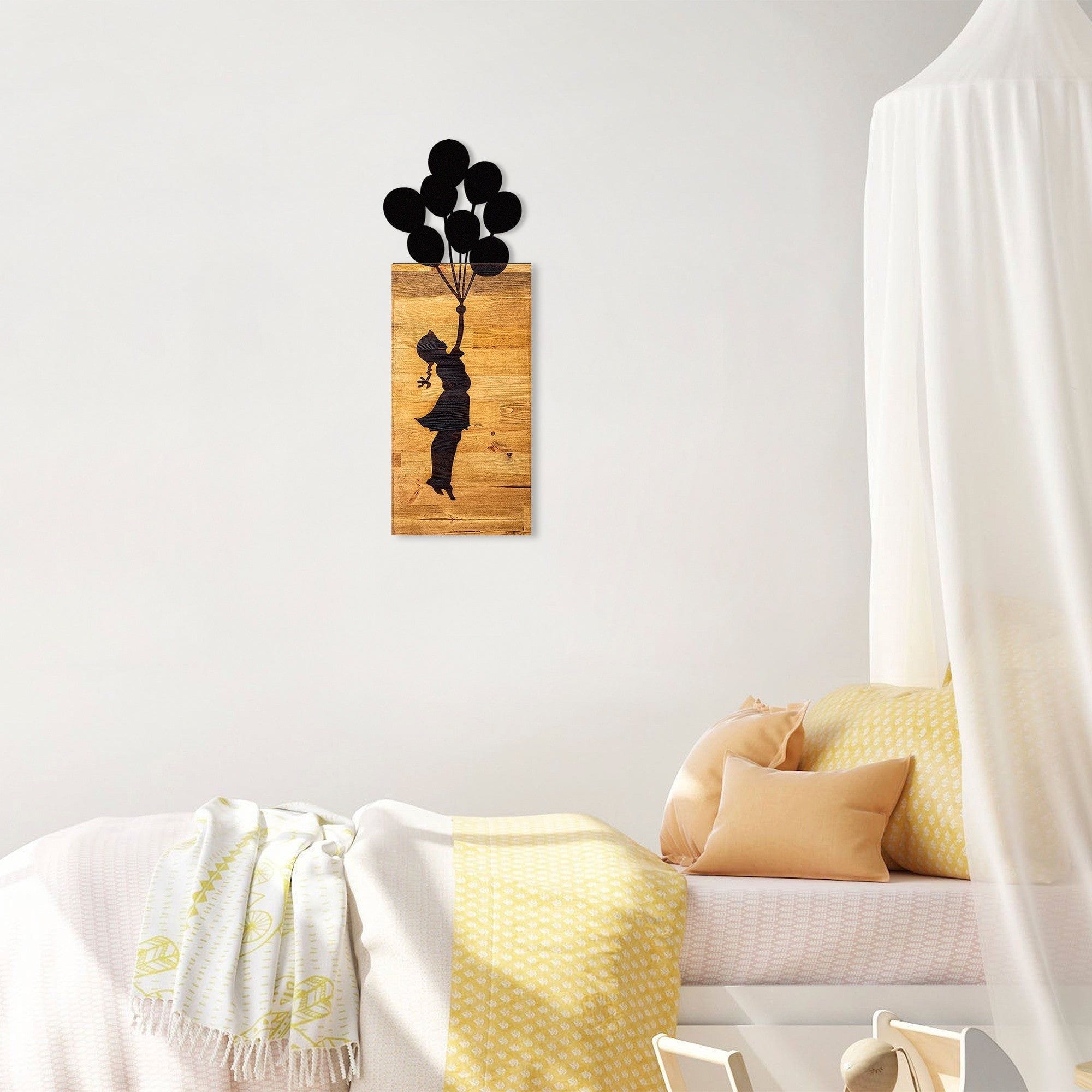 Decoratiune perete 899SKL2156, stejar/negru, lemn/metal, 30x3x86 cm