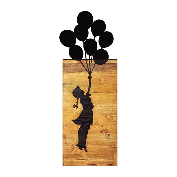 Decoratiune perete 899SKL2156, stejar/negru, lemn/metal, 30x3x86 cm