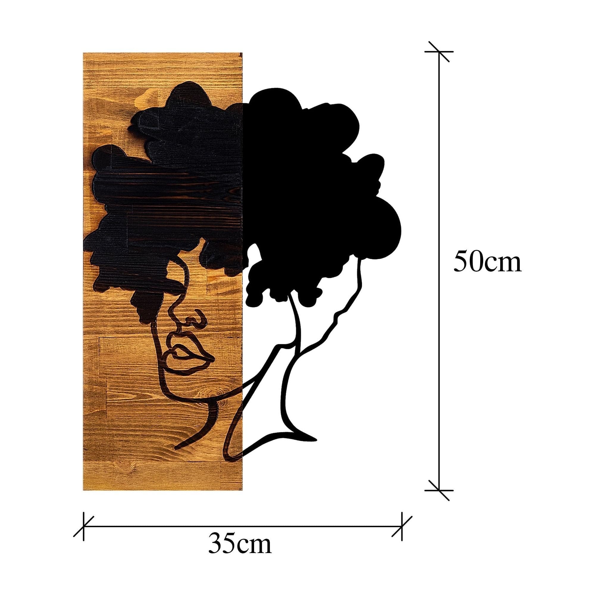 Decoratiune perete 899SKL2210, stejar/negru, lemn/metal, 35x3x50 cm