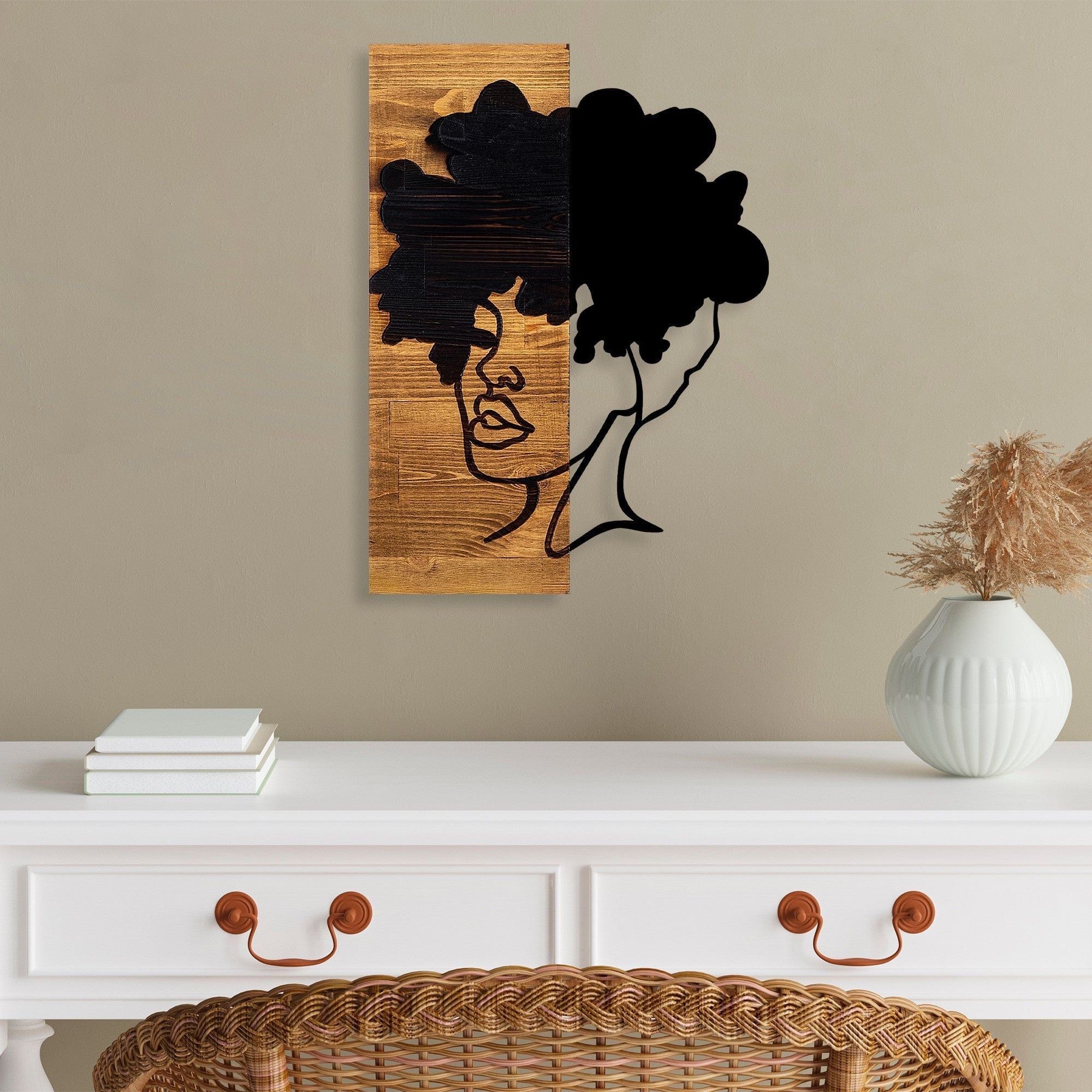 Decoratiune perete 899SKL2210, stejar/negru, lemn/metal, 35x3x50 cm