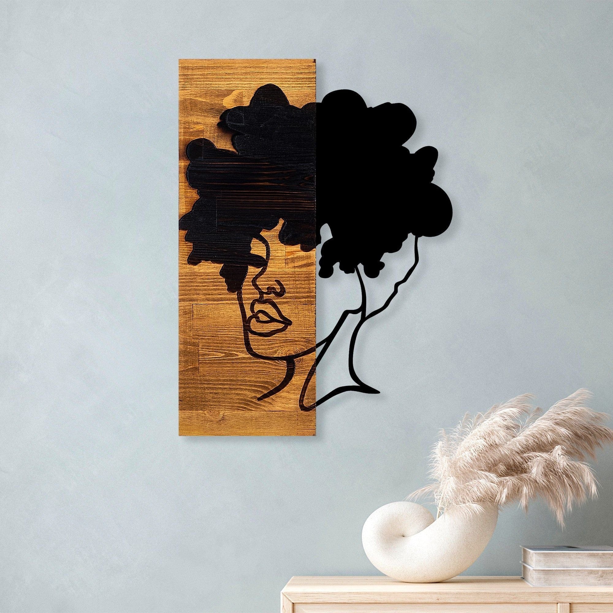 Decoratiune perete 899SKL2210, stejar/negru, lemn/metal, 35x3x50 cm