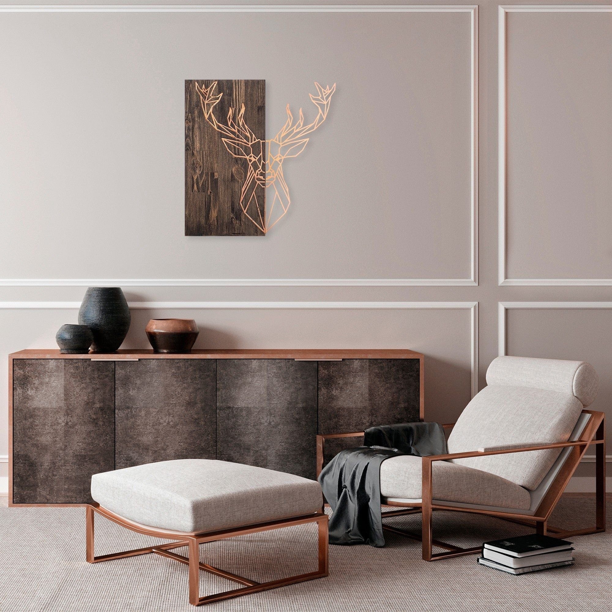 Decoratiune perete 899SKL2243, nuc/auriu, lemn/metal, 56x58 cm