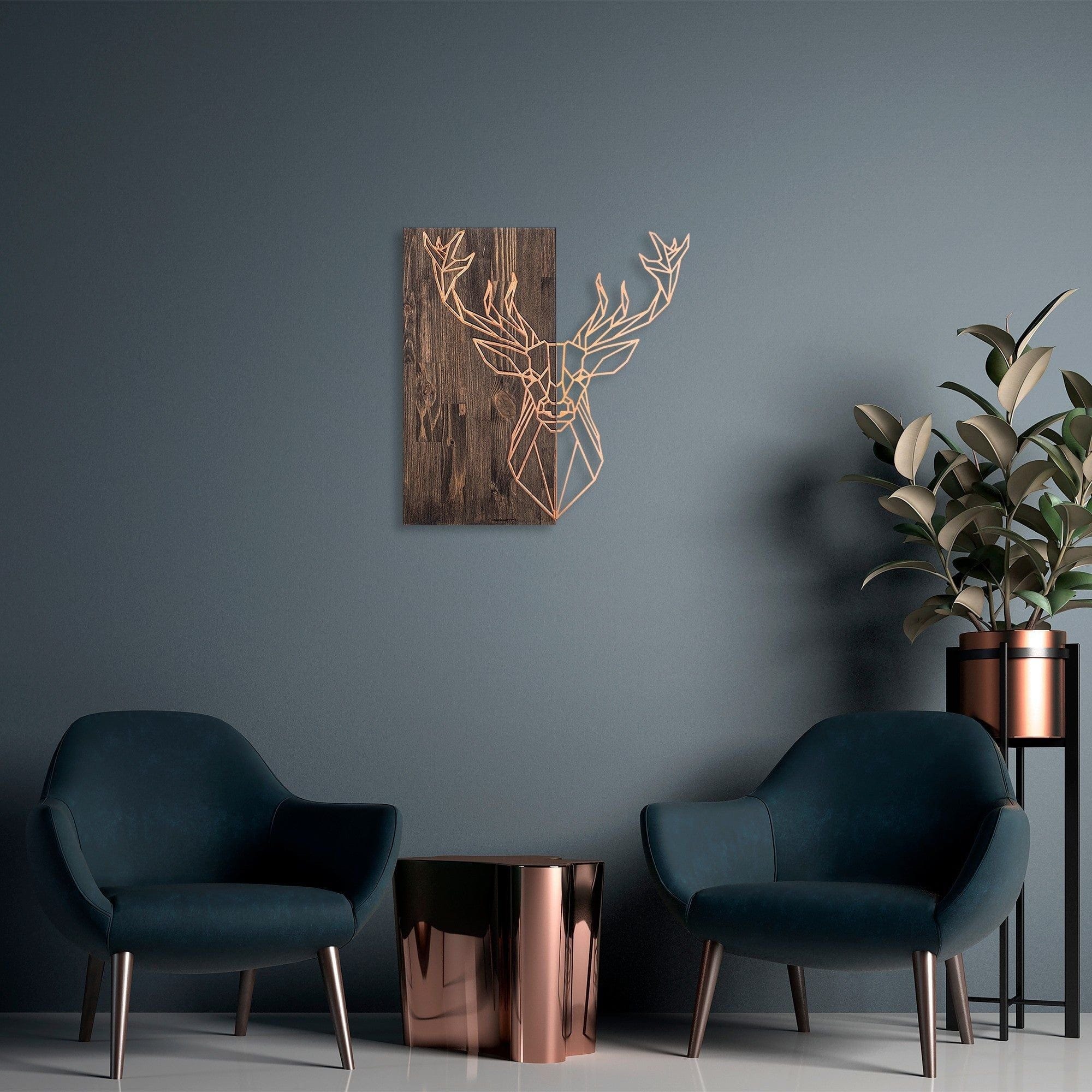 Decoratiune perete 899SKL2243, nuc/auriu, lemn/metal, 56x58 cm