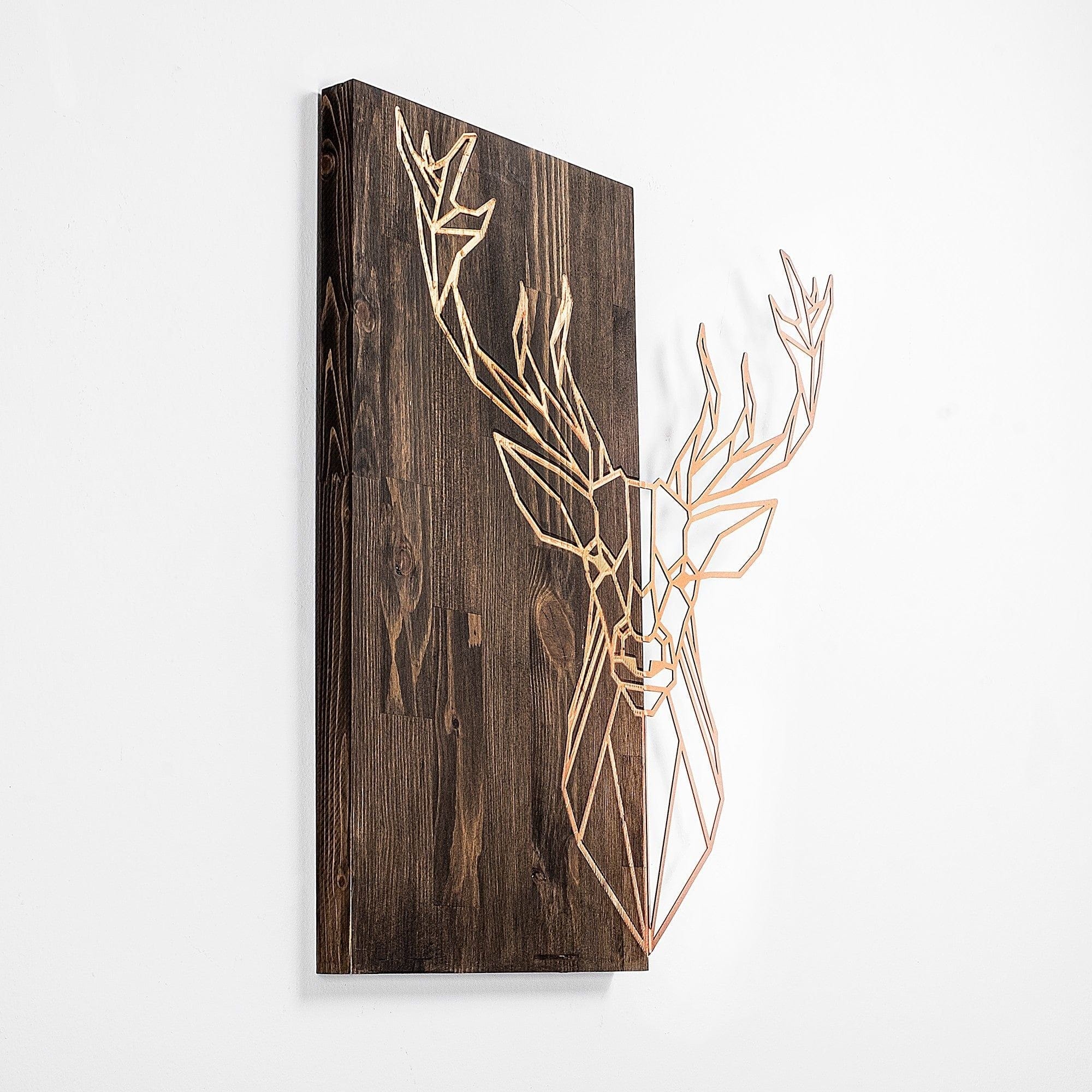 Decoratiune perete 899SKL2243, nuc/auriu, lemn/metal, 56x58 cm