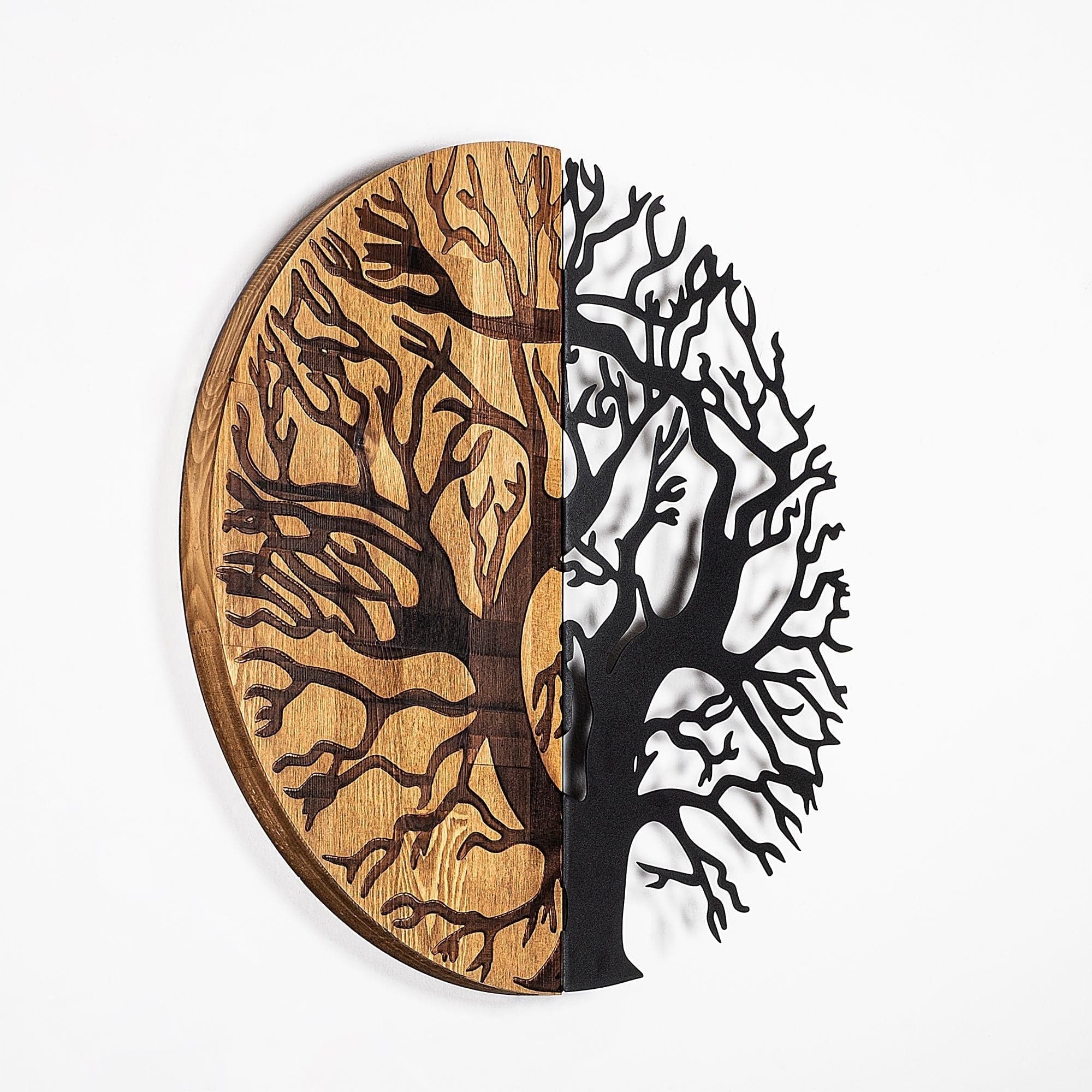 Decoratiune perete 899SKL2307, stejar/negru, lemn/metal, 56 cm