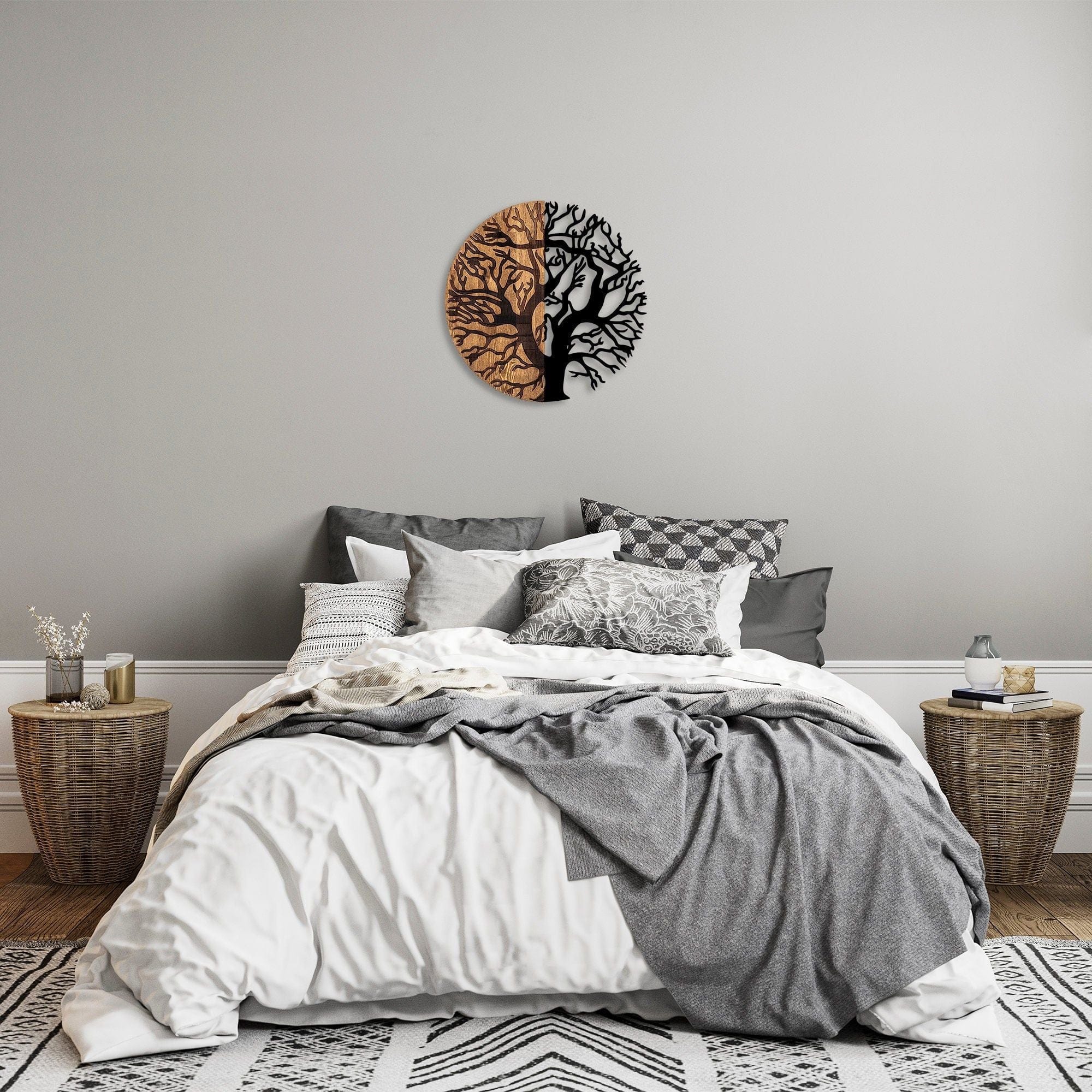 Decoratiune perete 899SKL2307, stejar/negru, lemn/metal, 56 cm