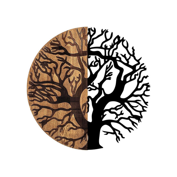 Decoratiune perete 899SKL2307, stejar/negru, lemn/metal, 56 cm