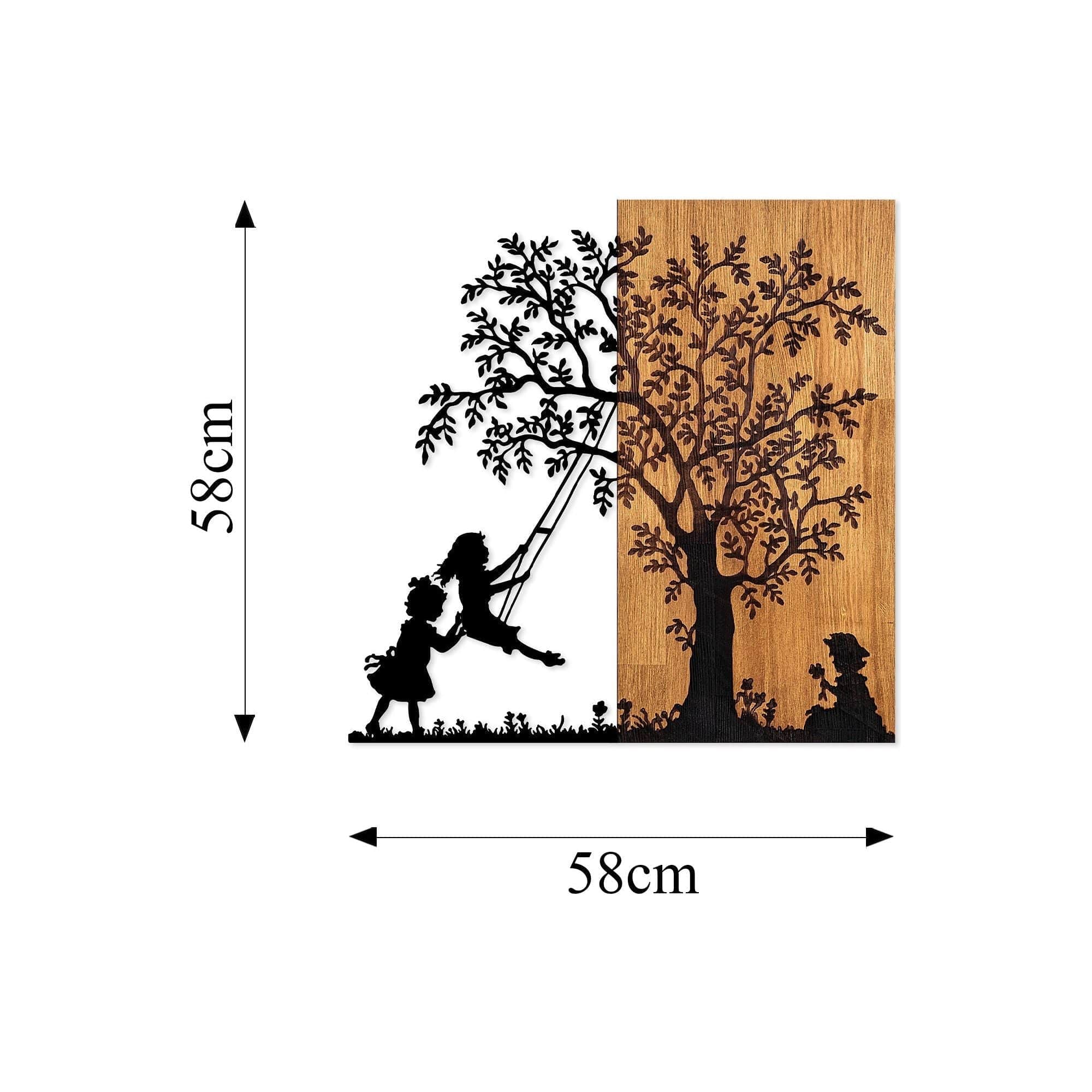 Decoratiune perete 899SKL2406, stejar/nergu, lemn/metal, 58x58 cm