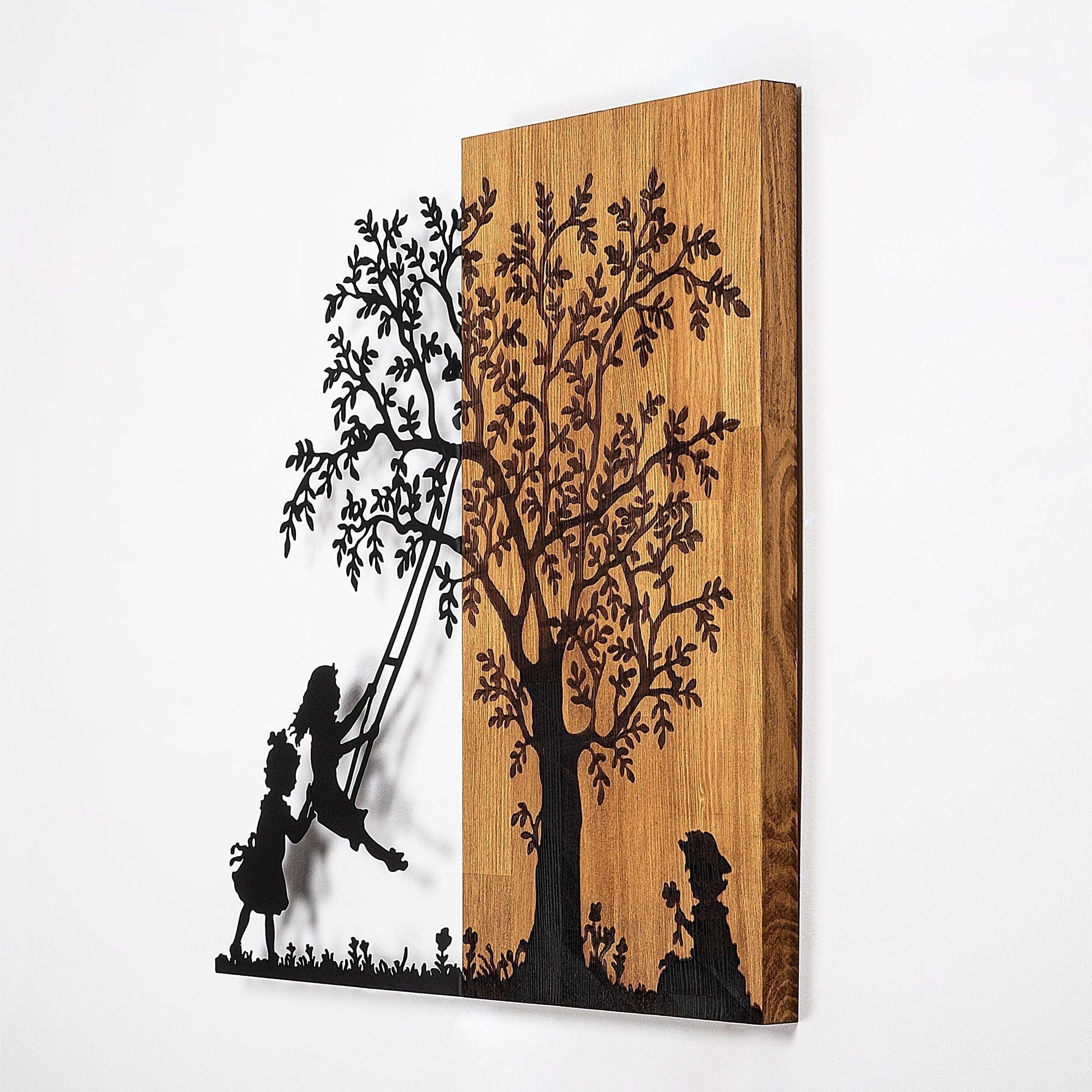 Decoratiune perete 899SKL2406, stejar/nergu, lemn/metal, 58x58 cm