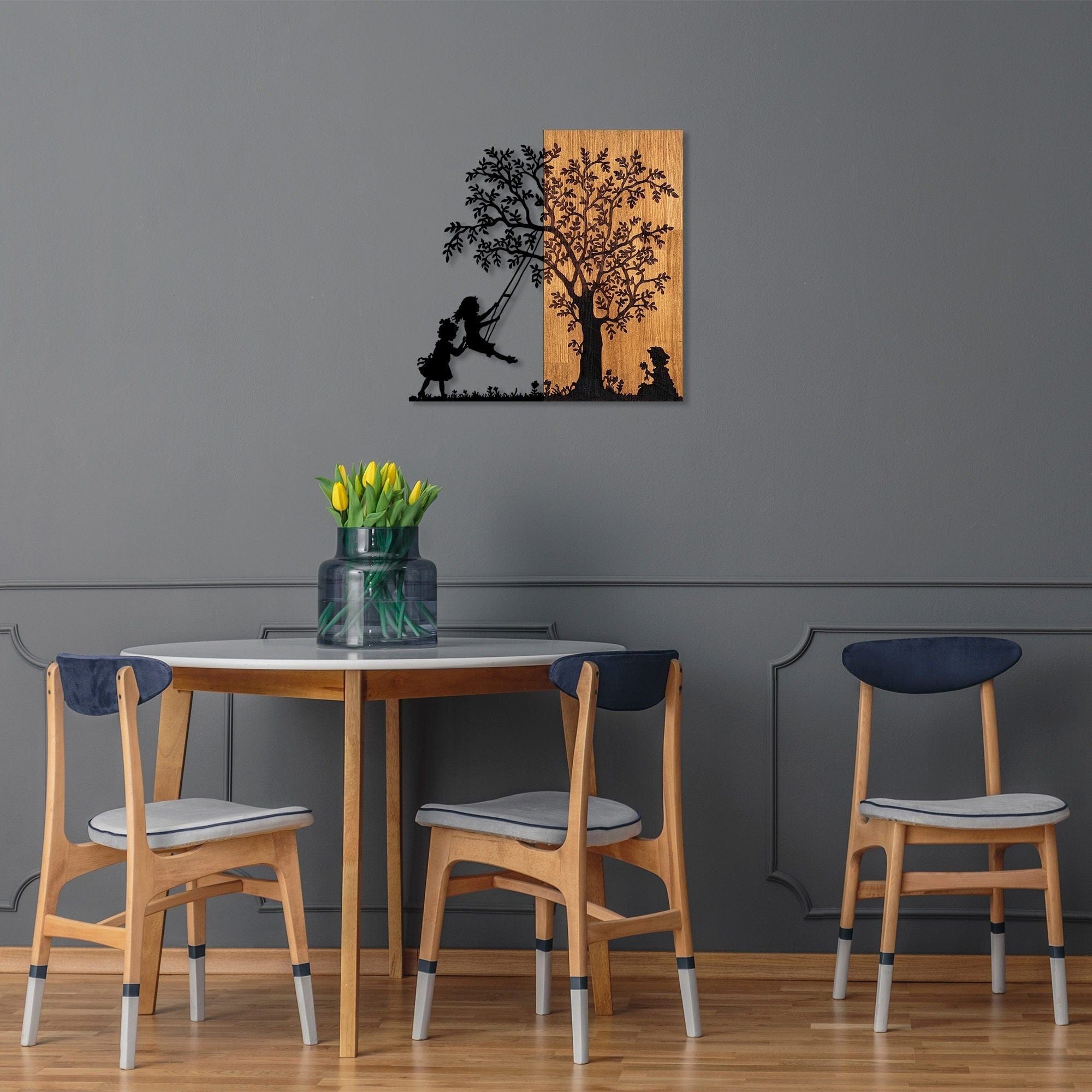 Decoratiune perete 899SKL2406, stejar/nergu, lemn/metal, 58x58 cm