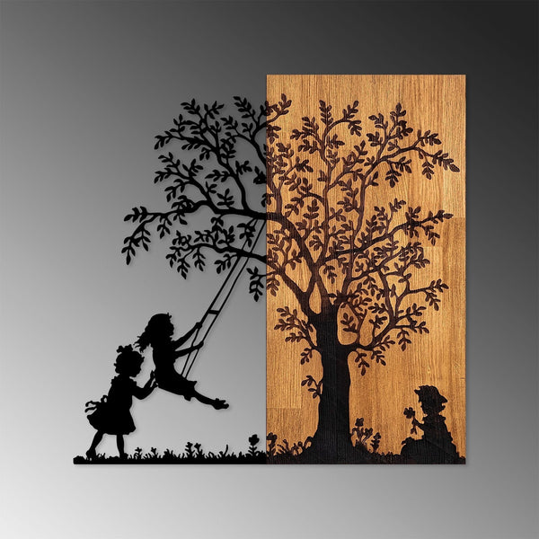 Decoratiune perete 899SKL2406, stejar/nergu, lemn/metal, 58x58 cm