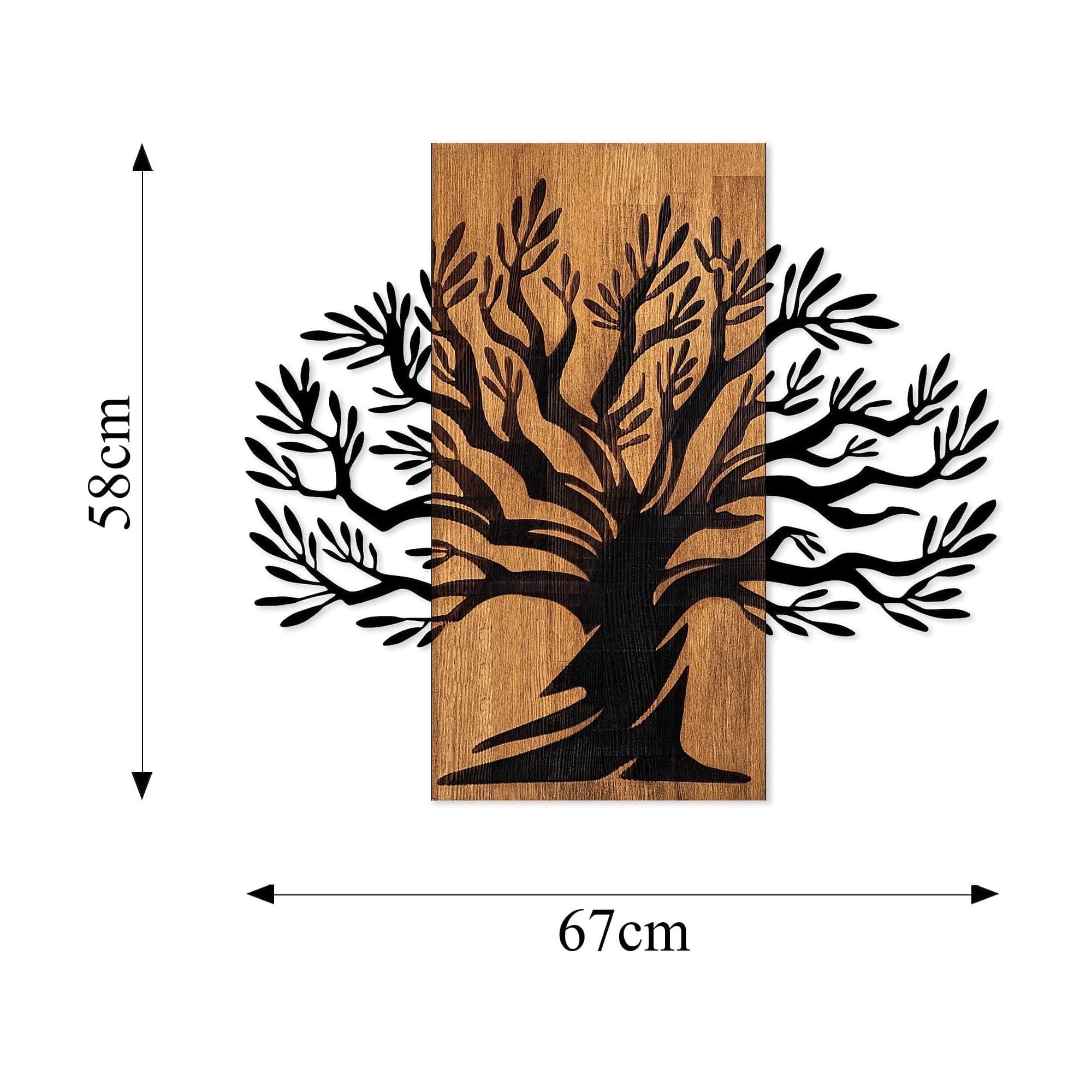Decoratiune perete 899SKL2409, stejar/negru, lemn/metal, 67x58 cm