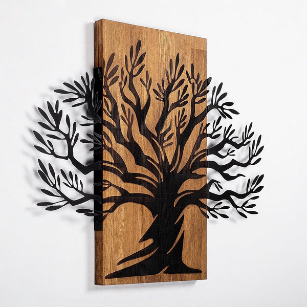 Decoratiune perete 899SKL2409, stejar/negru, lemn/metal, 67x58 cm