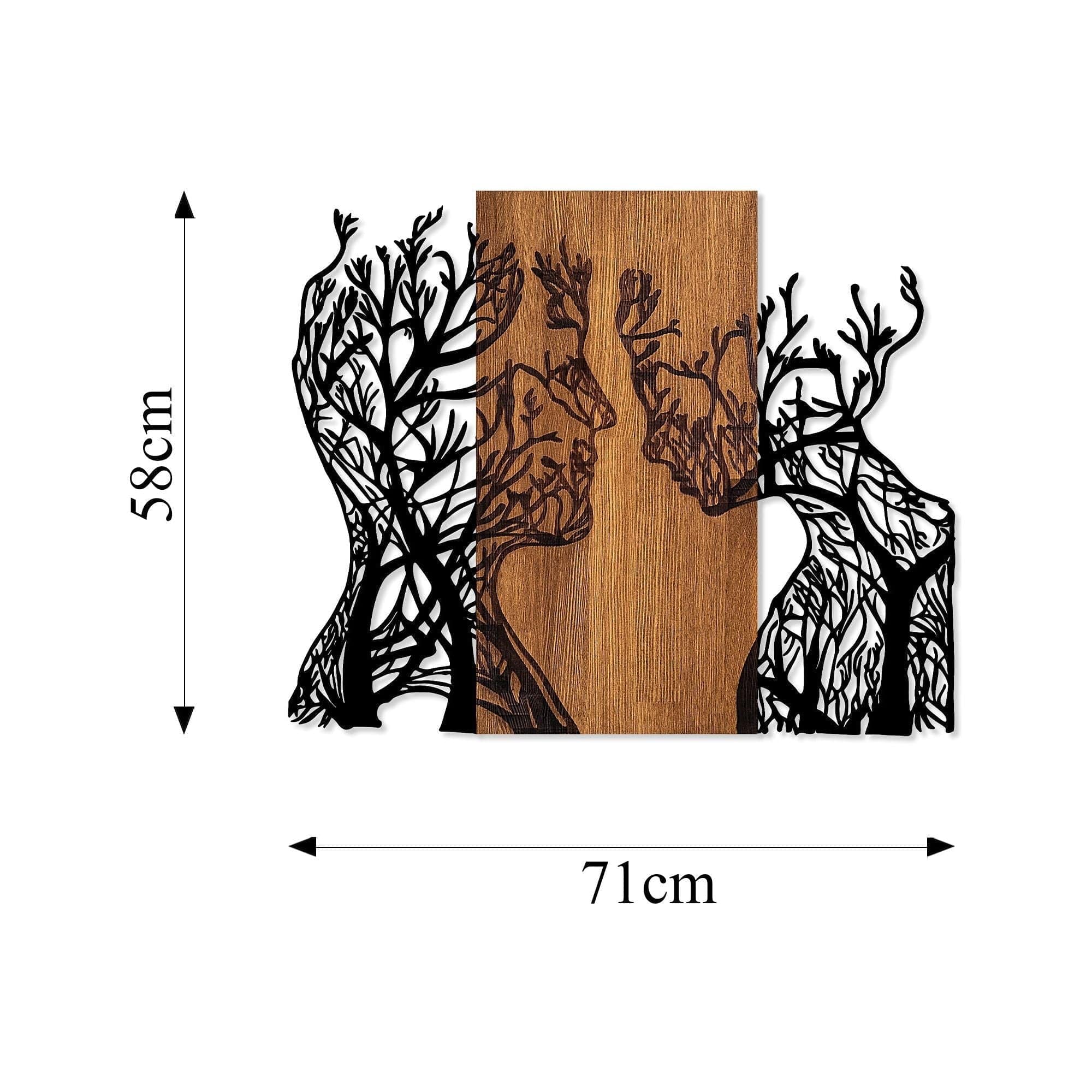 Decoratiune perete 899SKL2413, stejar/negru, lemn/metal, 71x58 cm