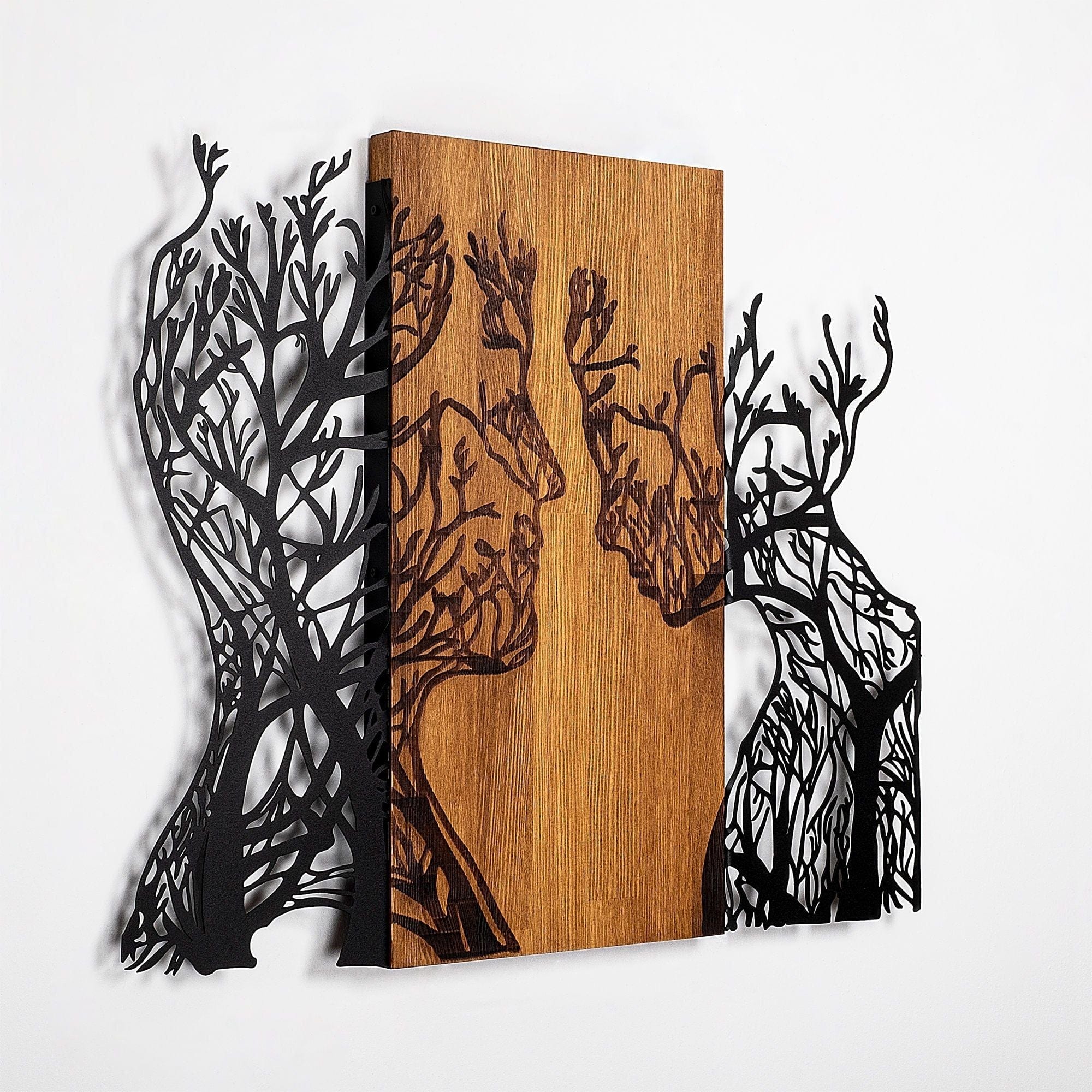 Decoratiune perete 899SKL2413, stejar/negru, lemn/metal, 71x58 cm