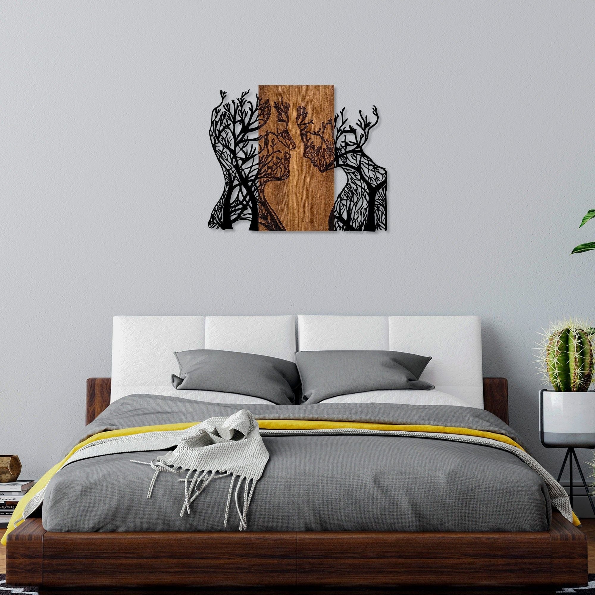Decoratiune perete 899SKL2413, stejar/negru, lemn/metal, 71x58 cm