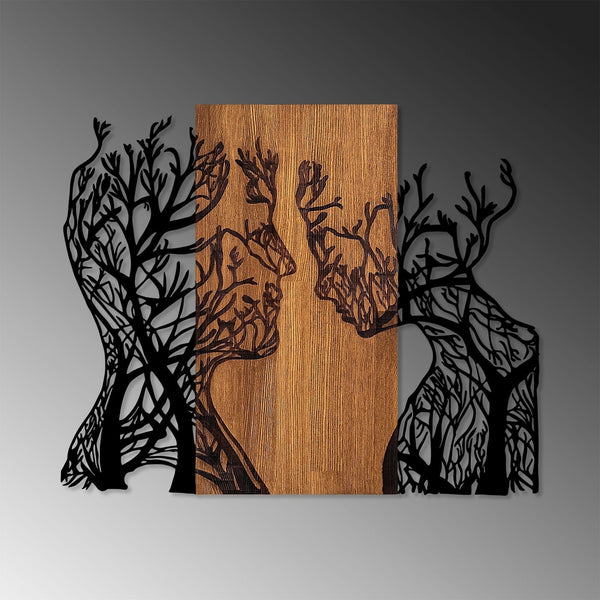 Decoratiune perete 899SKL2413, stejar/negru, lemn/metal, 71x58 cm