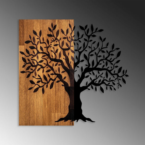 Decoratiune perete 899SKL2452, stejar/negru, lemn/metal, 60x58 cm