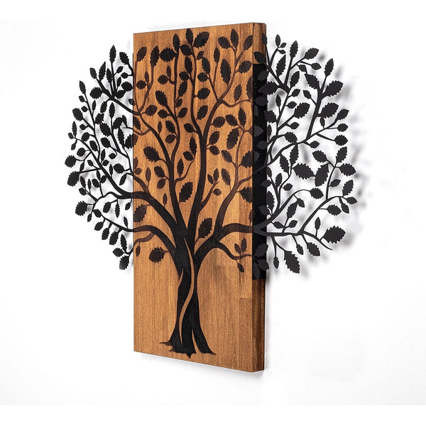 Decoratiune perete 899SKL2459, stejar/negru, lemn/metal, 73x58 cm