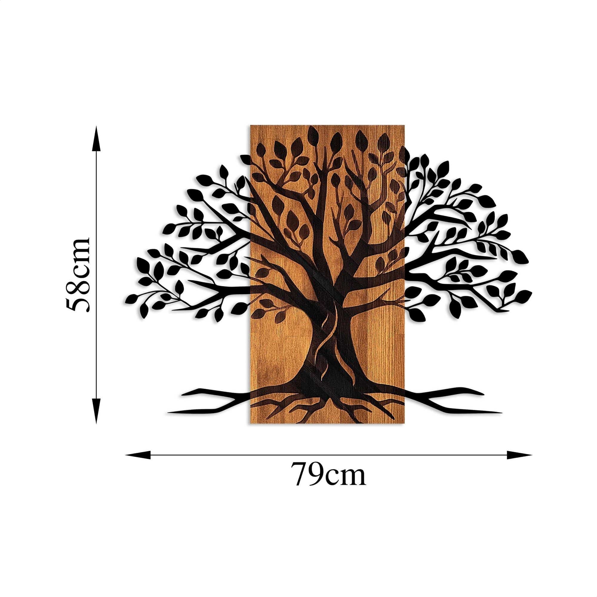 Decoratiune perete 899SKL2463, stejar/negru, lemn/metal, 79x58 cm