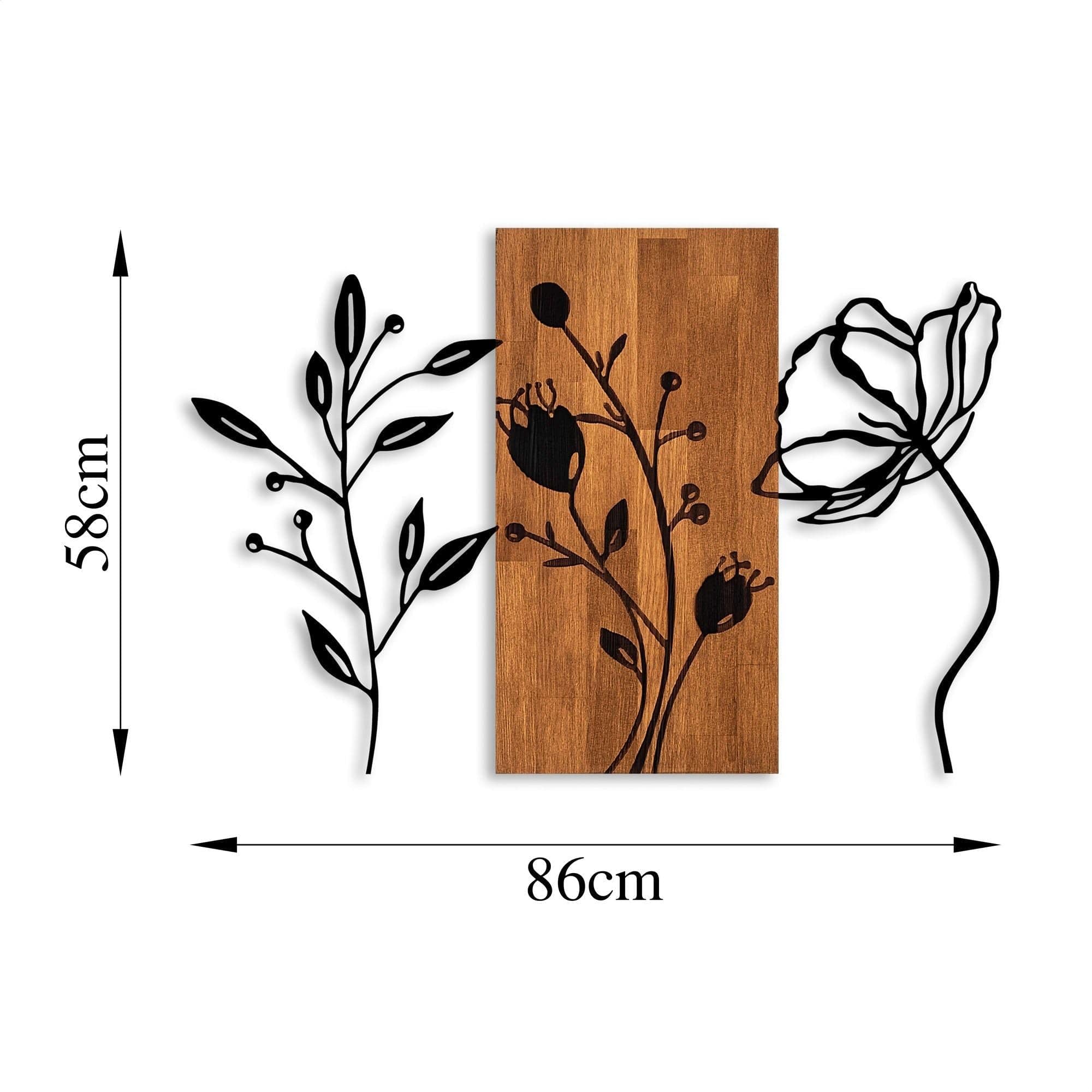 Decoratiune perete 899SKL2464, stejar/negru, lemn/metal, 86x58 cm