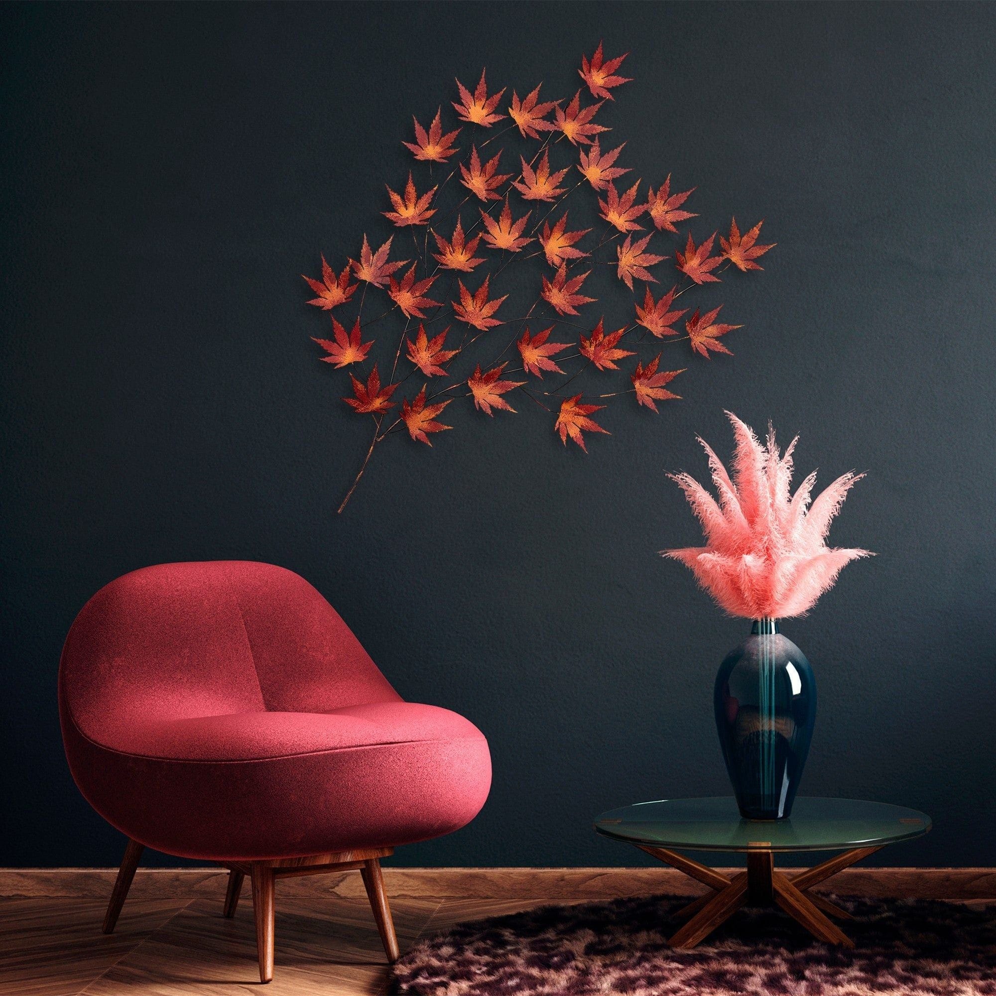 Decoratiune perete ACER PALMATUM, caramiziu, metal, 85x4x115 cm