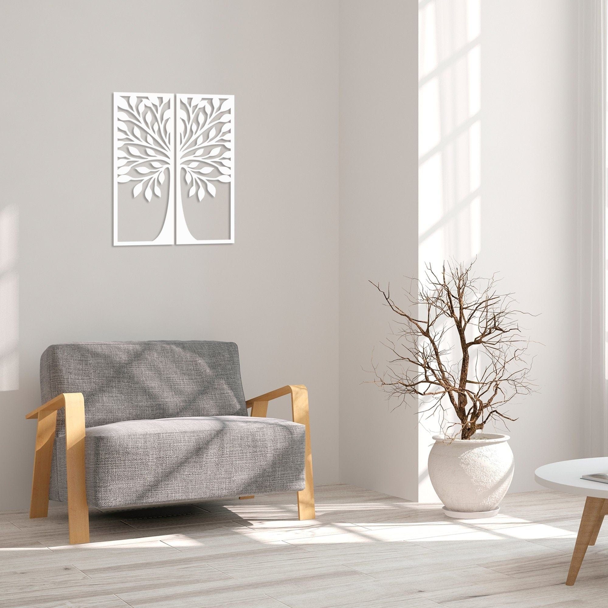Decoratiune perete AGAC 2, alb, lemn, 50x65 cm