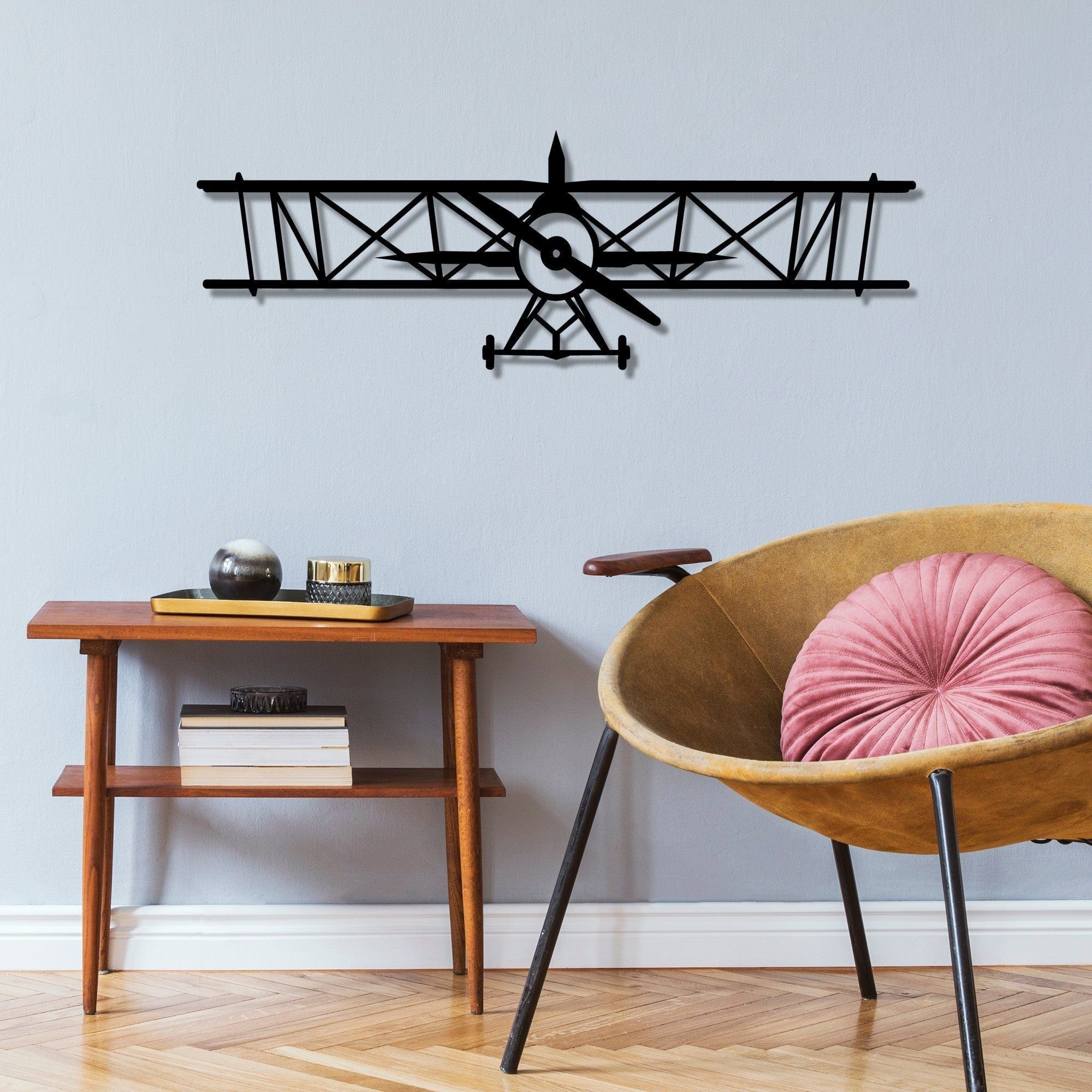 Decoratiune perete AIRPLANE, negru, metal, 70x23 cm
