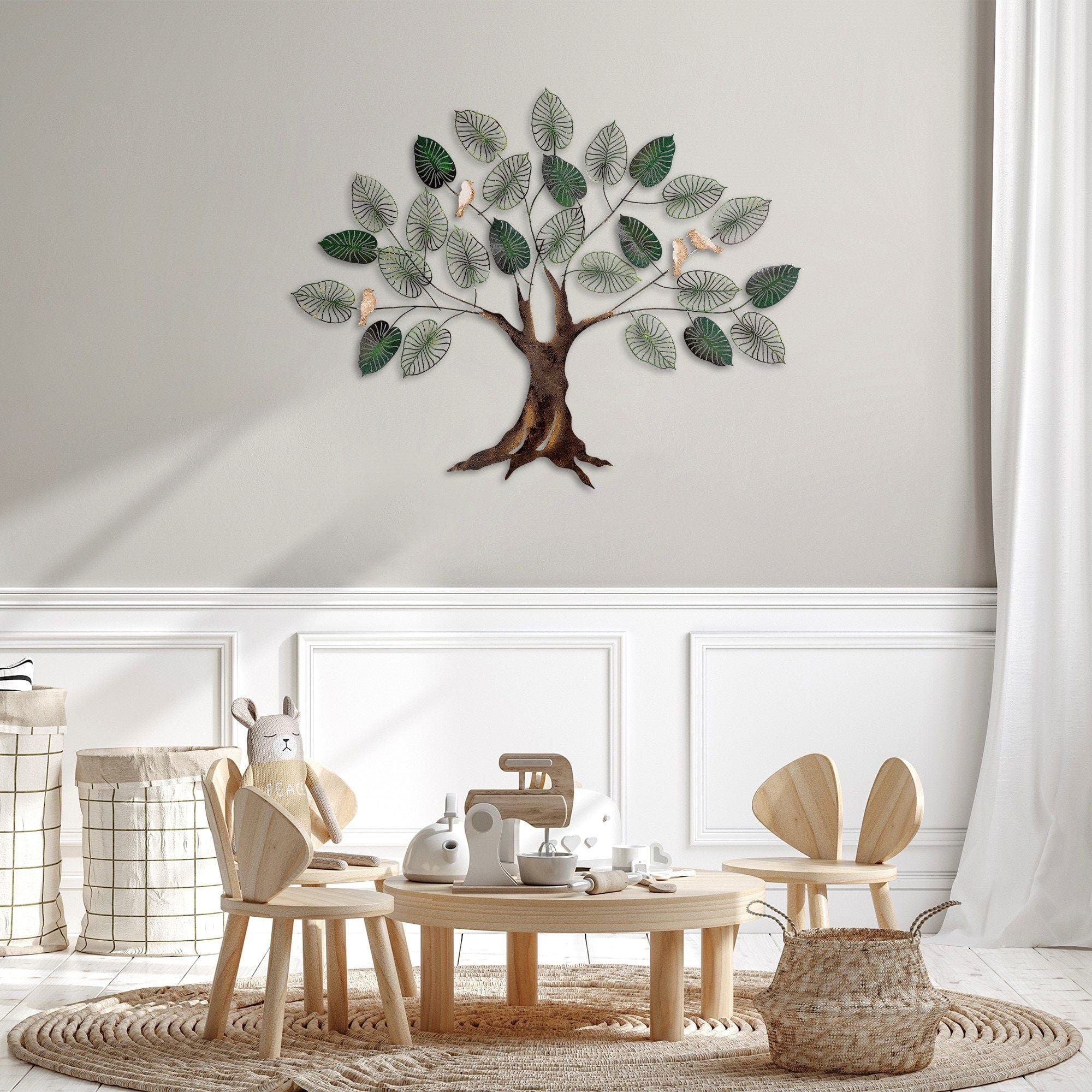 Decoratiune perete ALDER, maro/verde, metal, 117x92 cm