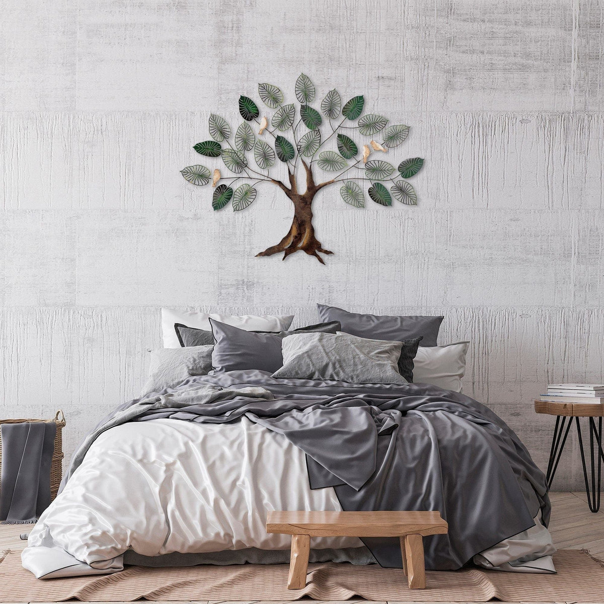 Decoratiune perete ALDER, maro/verde, metal, 117x92 cm