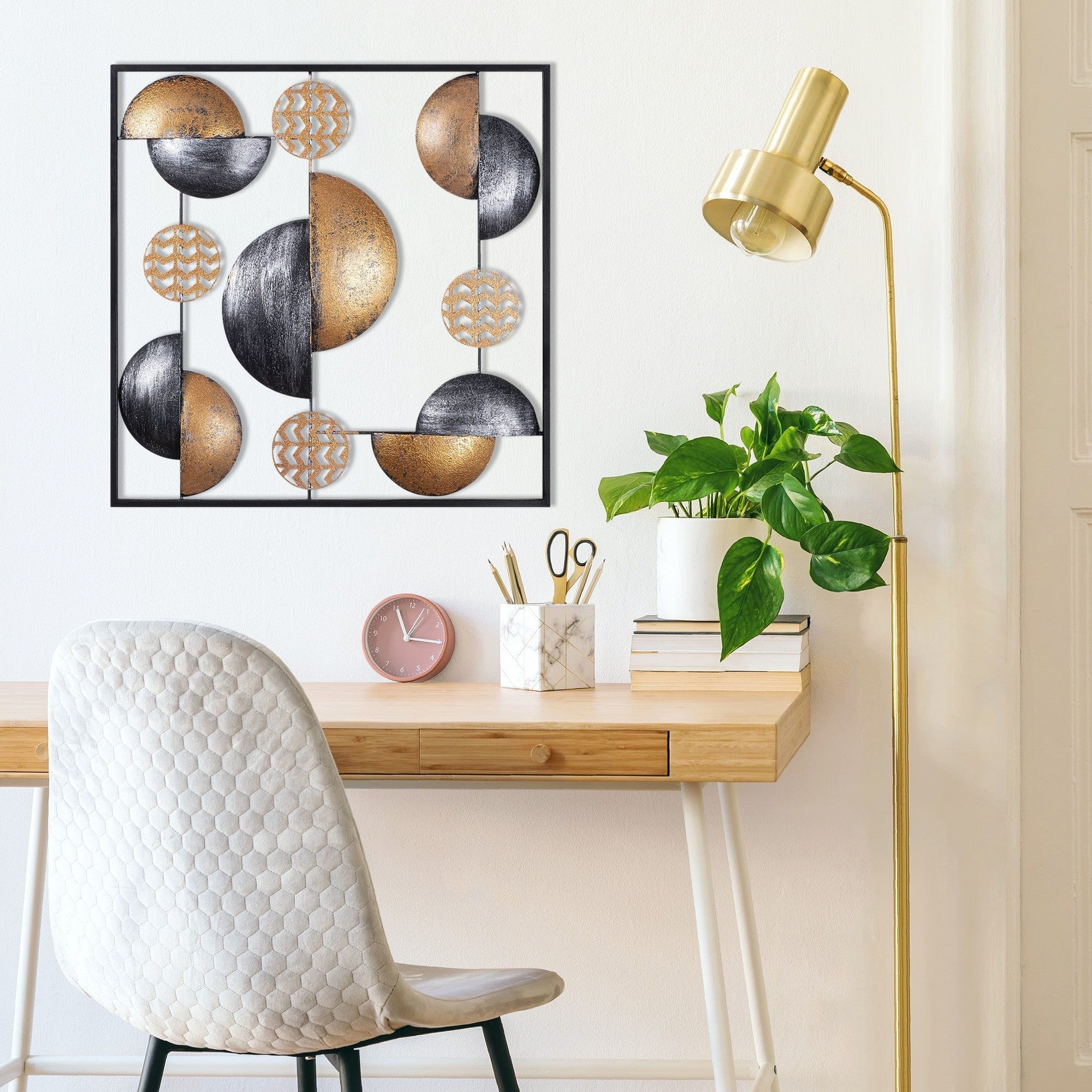 Decoratiune perete ART MY WORLD,  auriu/gri inchis, metal, 55x5x55 cm