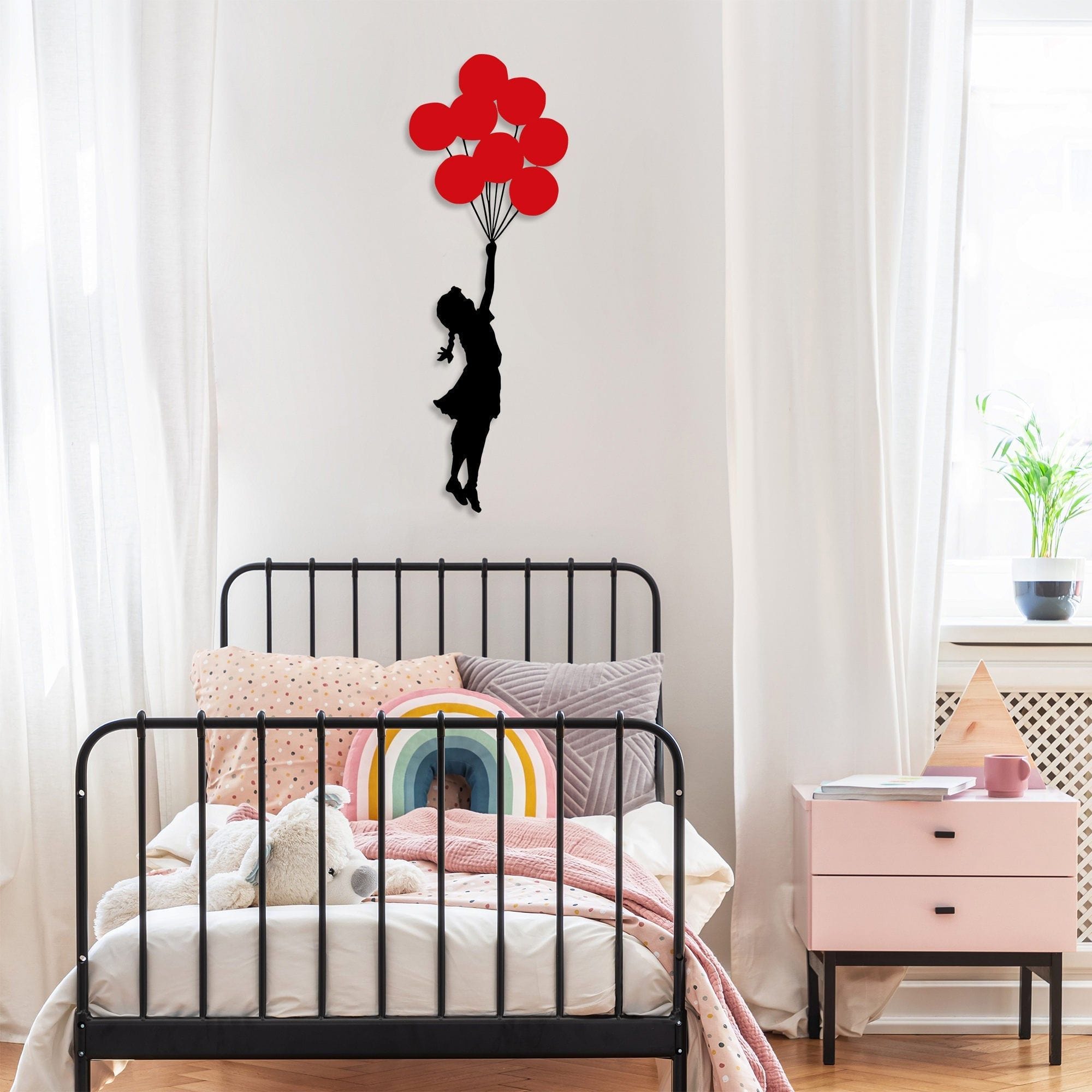 Decoratiune perete BANKSY-11, negru/rosu, metal, 34x100 cm