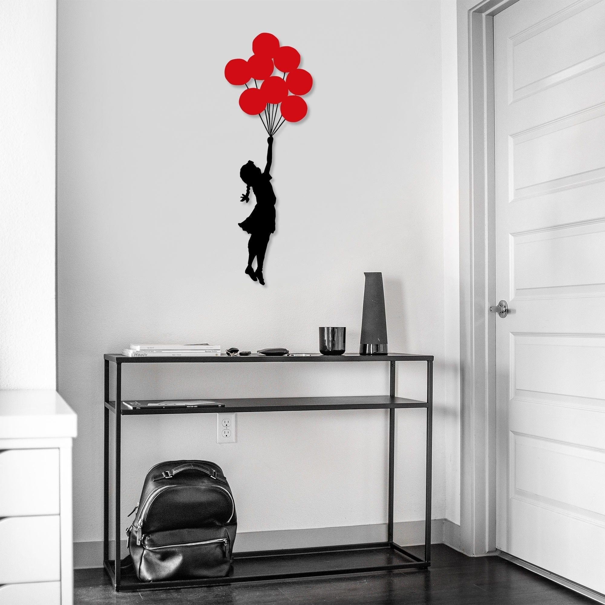 Decoratiune perete BANKSY-11, negru/rosu, metal, 34x100 cm