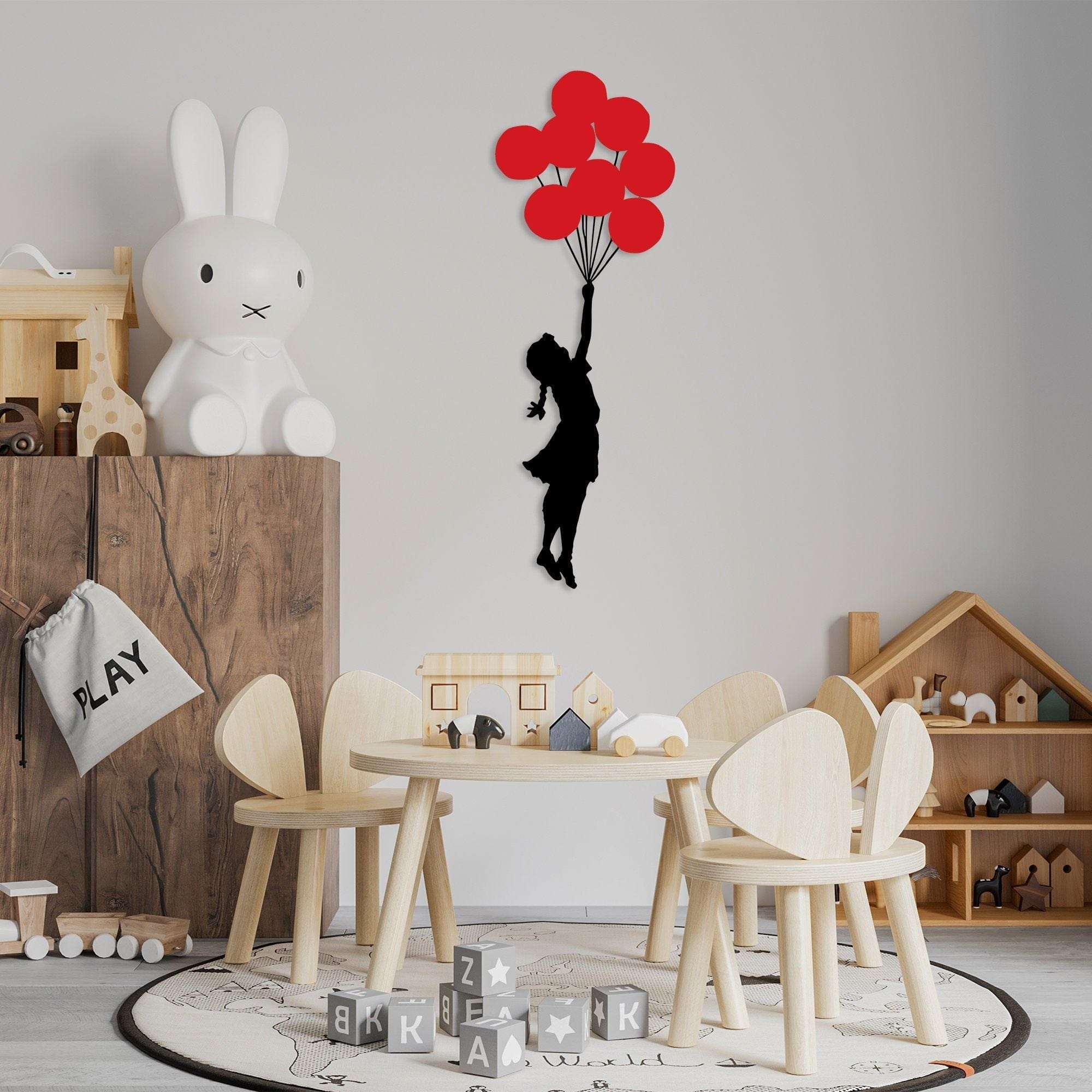 Decoratiune perete BANKSY-11, negru/rosu, metal, 34x100 cm