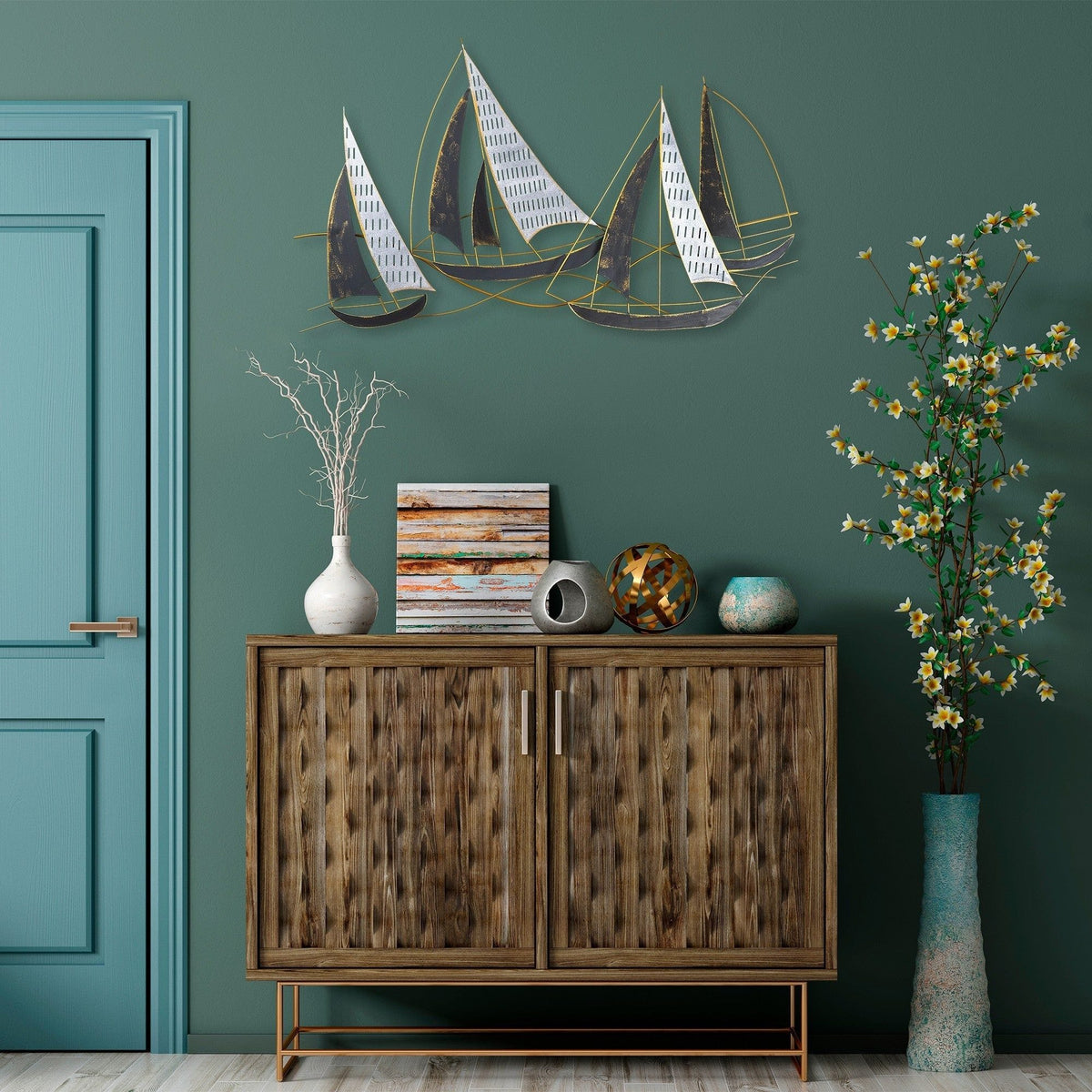 Decoratiune perete BARBAROS, auriu/gri, metal, 125x8x74 cm