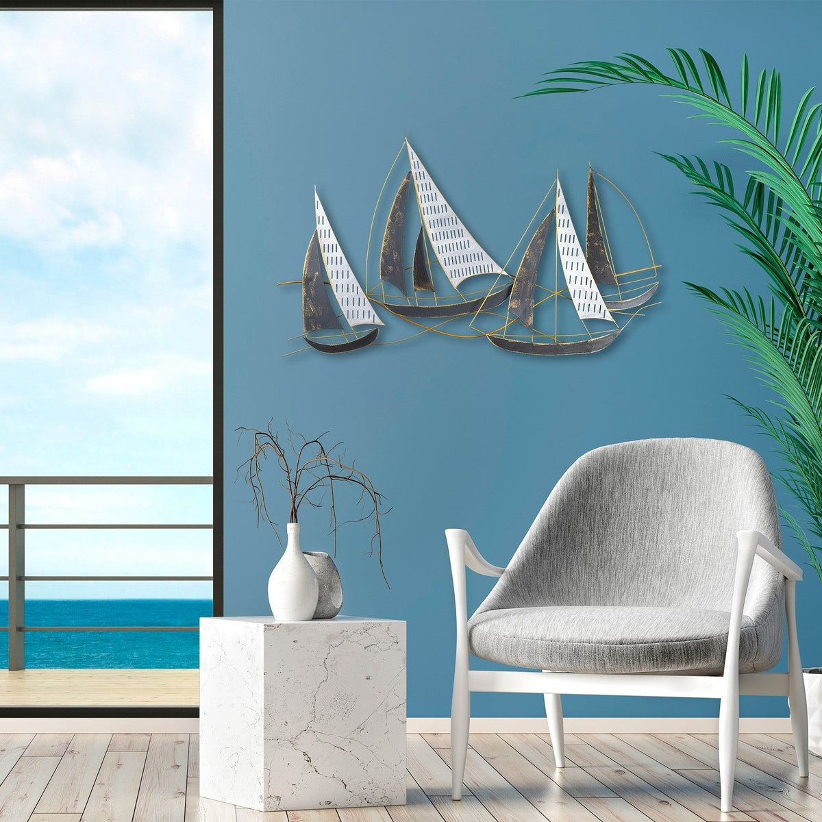 Decoratiune perete BARBAROS, auriu/gri, metal, 125x8x74 cm