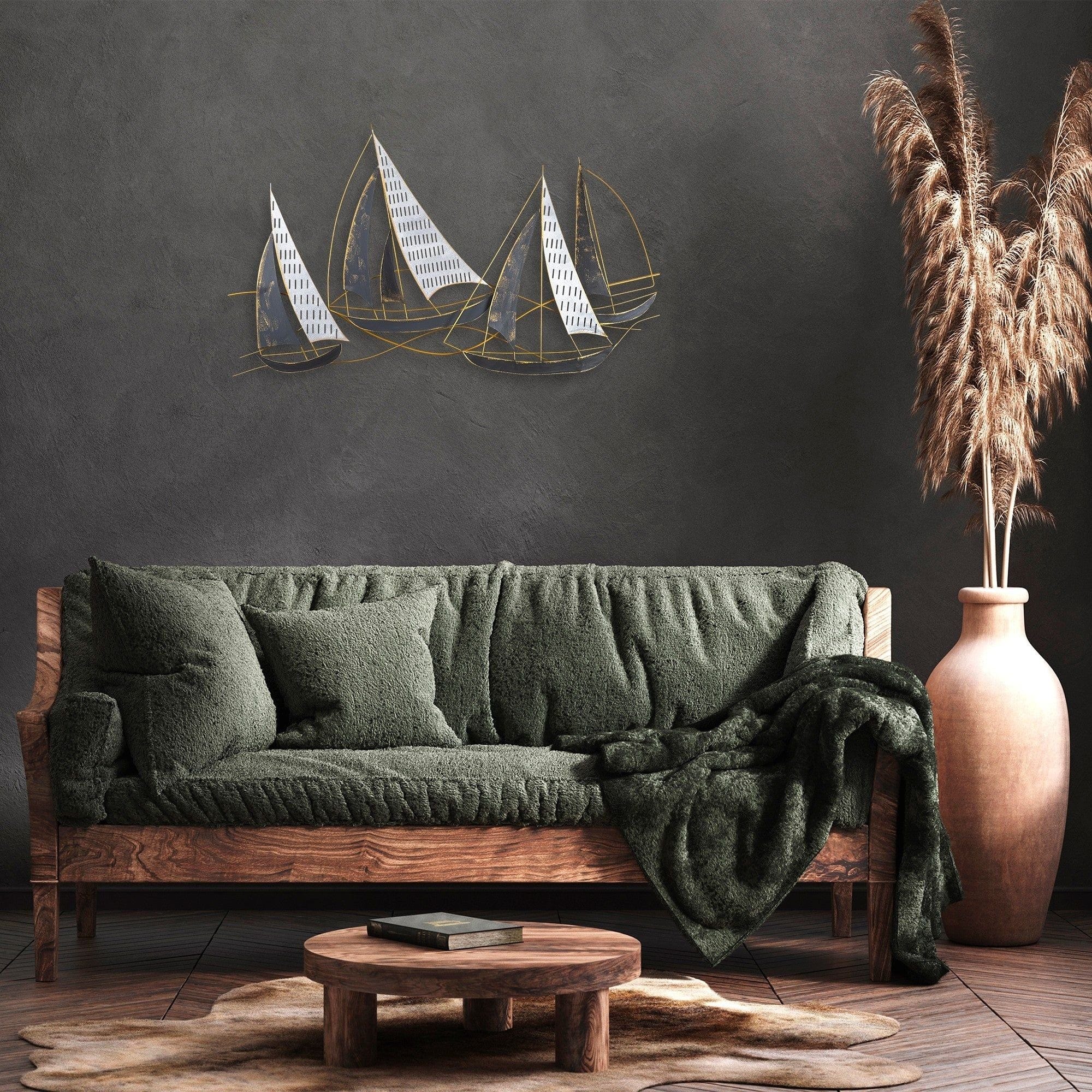 Decoratiune perete BARBAROS, auriu/gri, metal, 125x8x74 cm