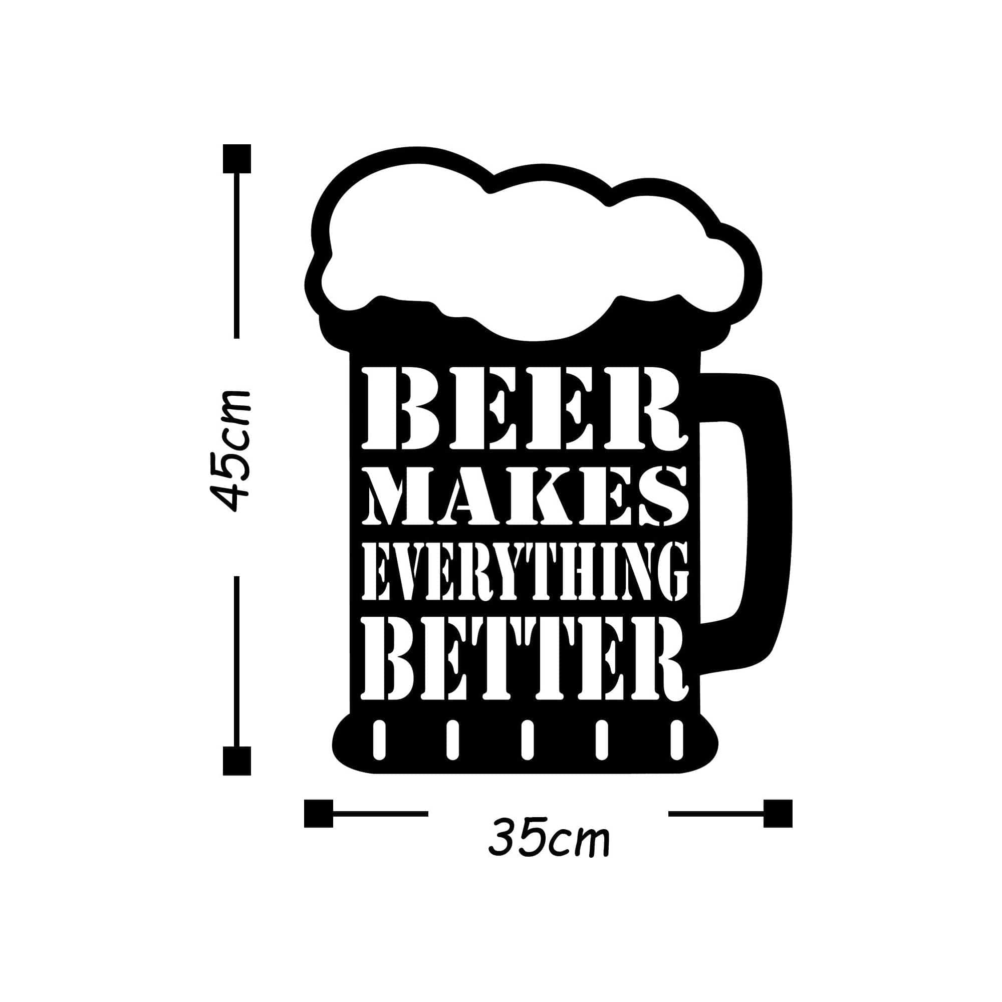 Decoratiune perete BEER, negru, metal, 35x45 cm