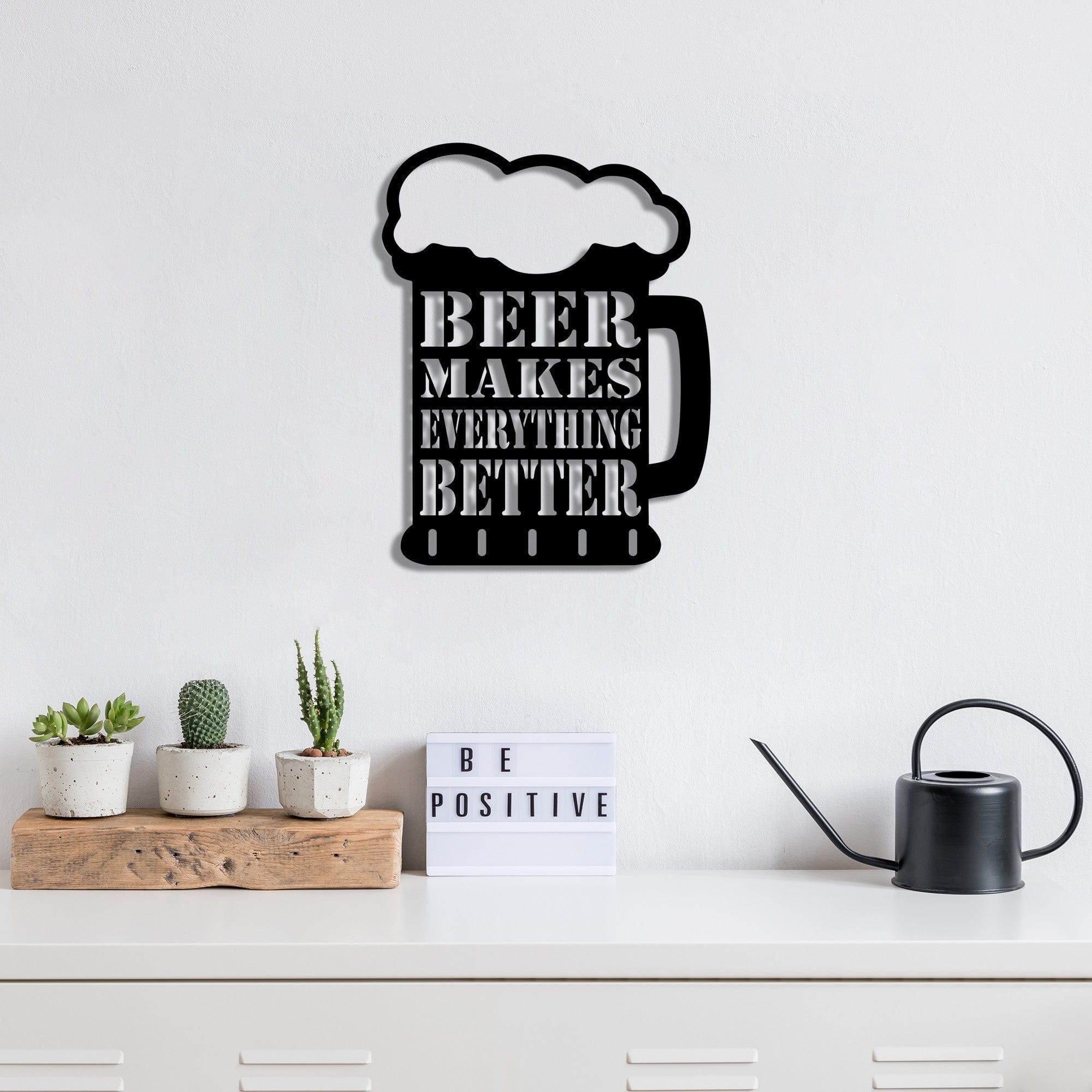 Decoratiune perete BEER, negru, metal, 35x45 cm