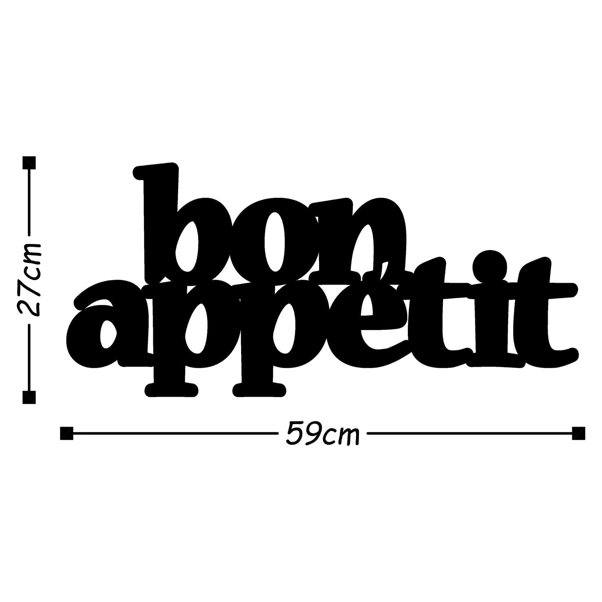Decoratiune perete BON APPETIT, negru, metal, 59x27 cm