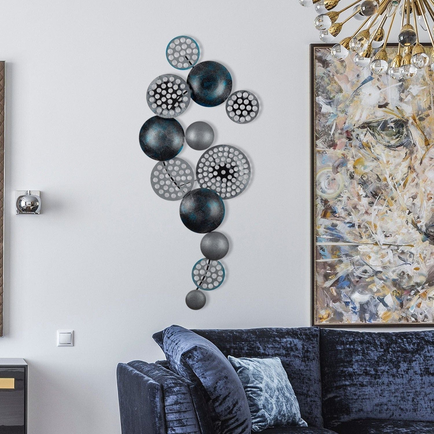 Decoratiune perete BRONTE-CH103-4, gri inchis/albastru, metal, 90x8x42 cm