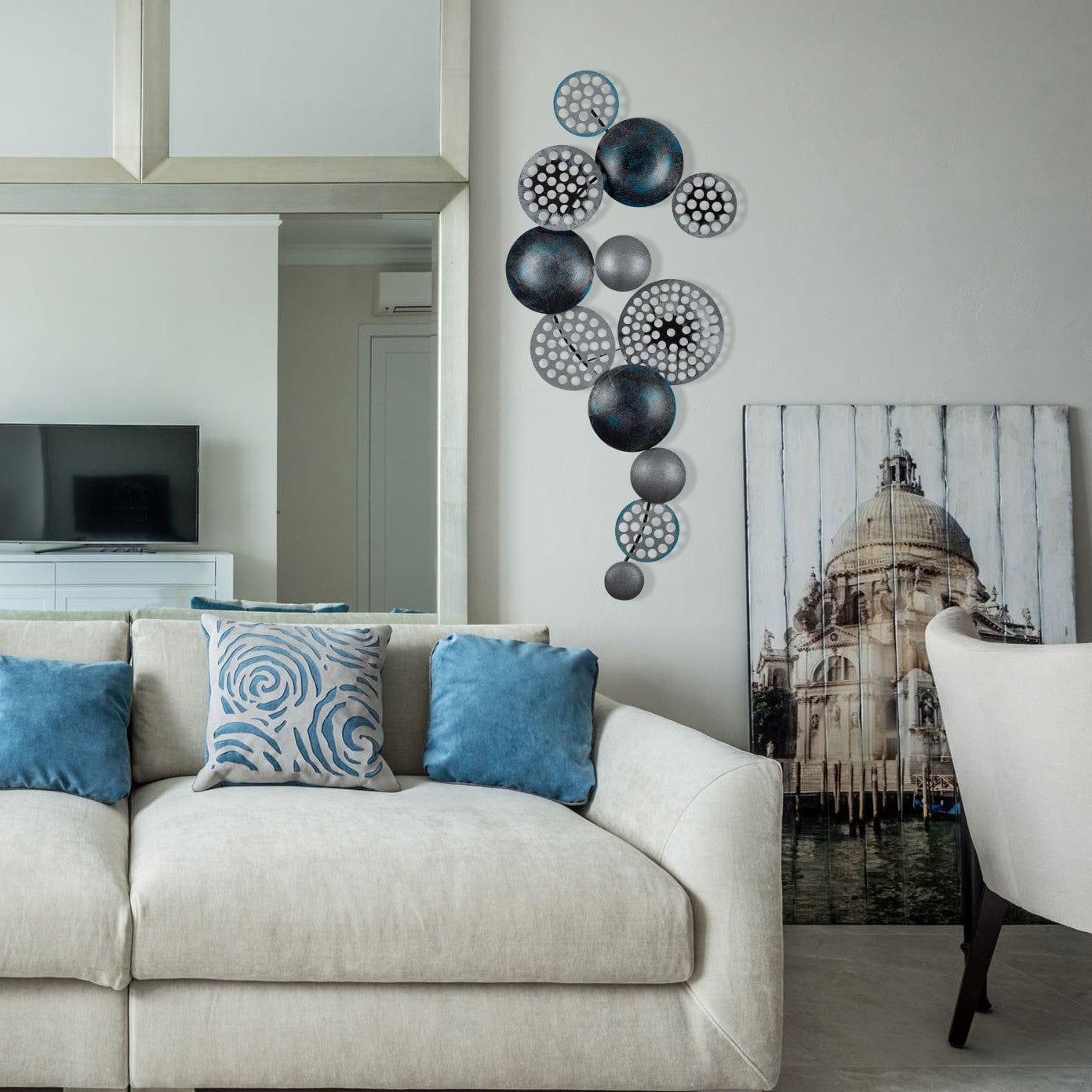 Decoratiune perete BRONTE-CH103-4, gri inchis/albastru, metal, 90x8x42 cm